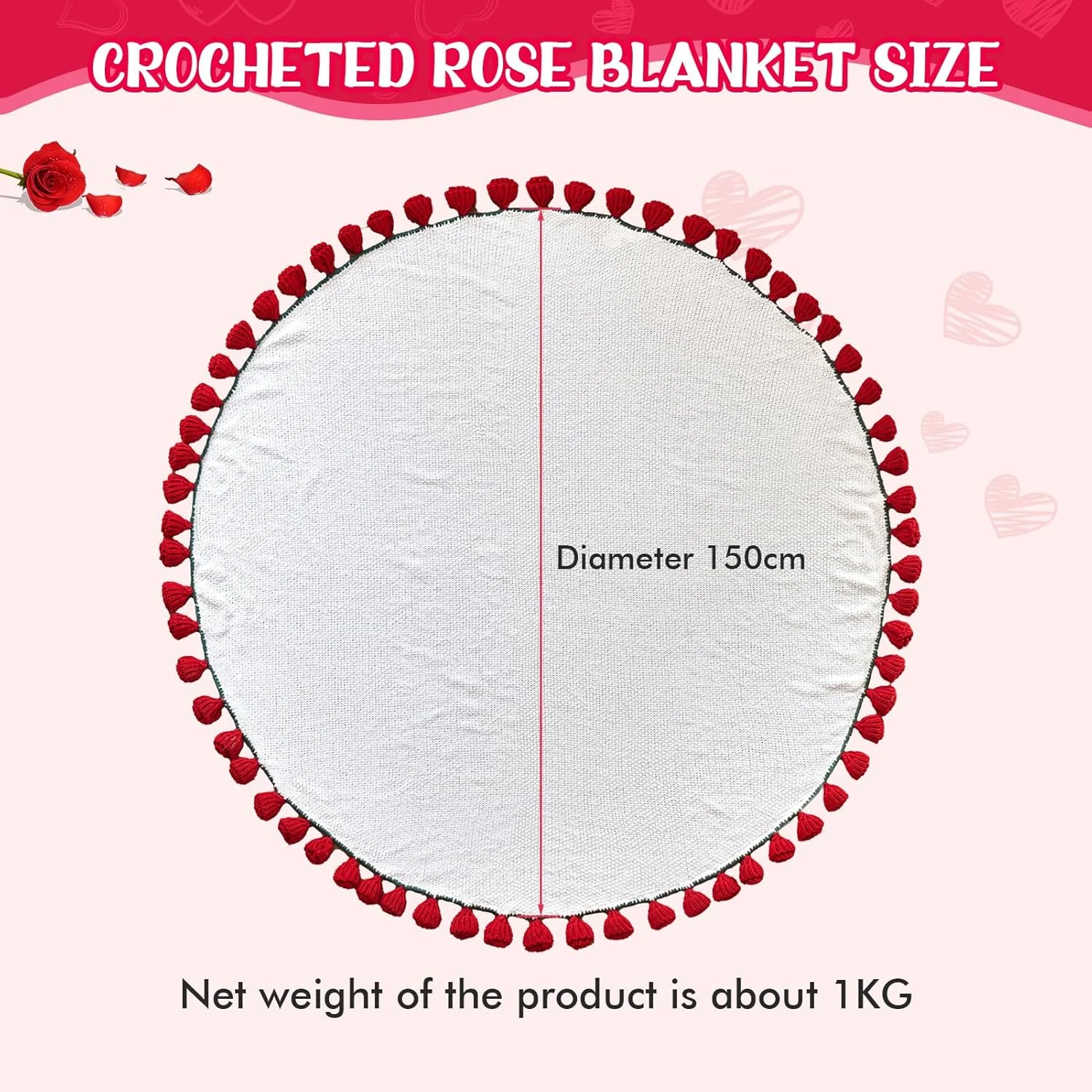 پتو دسته گل رز قلاب بافی LetCartMaker، پتوی رز بافته شده دست ساز، پتوی گلدار بافتنی برای هدیه روز تولد، روز مادر، روز ولنتاین