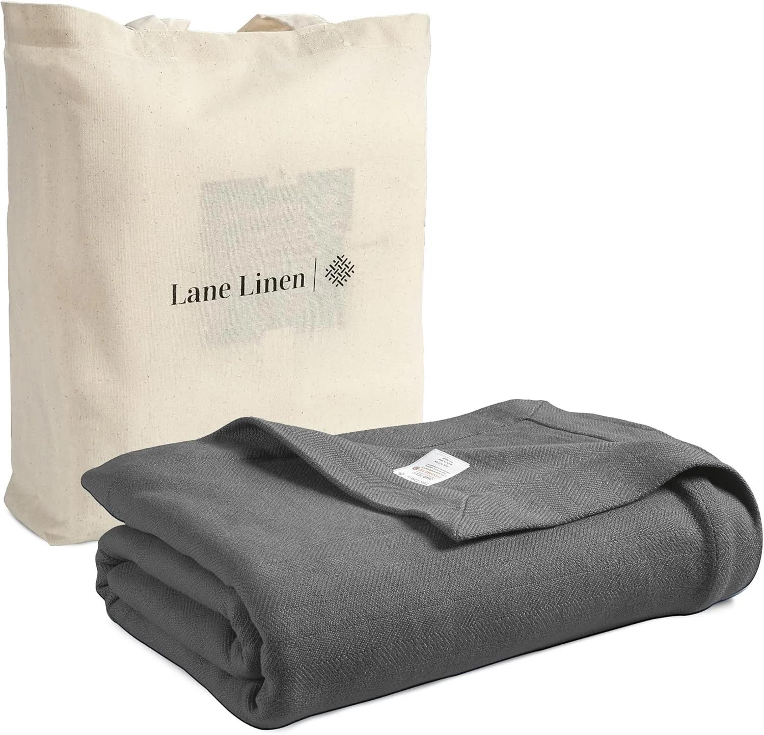 LANE LINEN Luxury Cotton Blankets for Twin Size Bed | All-Season 100% Cotton Twin Blanket for Bed | Herringbone Lightweight, Soft & Cozy Fall Thermal Blanket, 350GSM, 72x90 inches - Grey