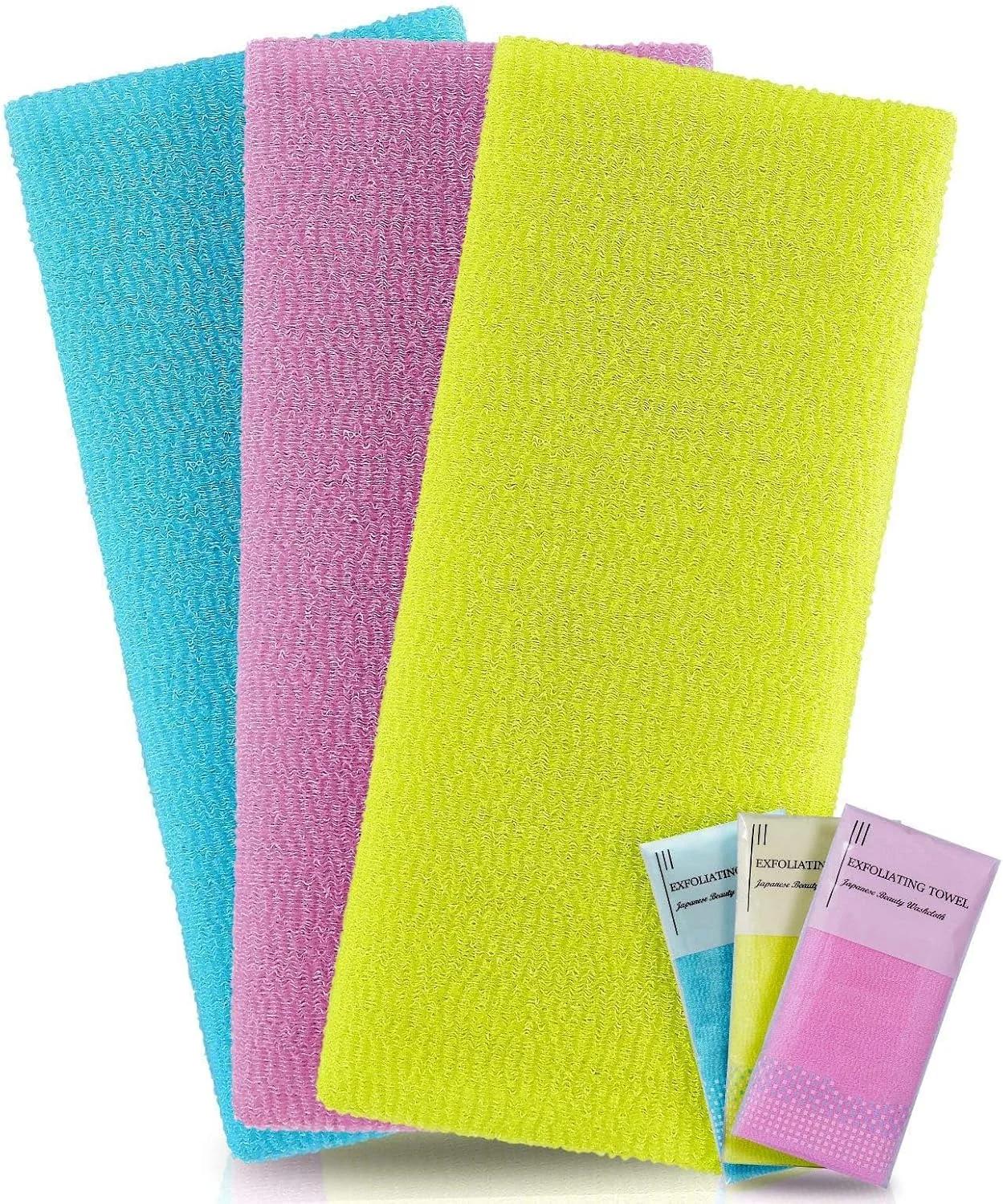 لیف لایه بردار 3 عددی - اسکرابر بدن ژاپنی و کره ای برای دوش، اسکرابر پشت، لیف حمام، حوله لوفا زیبایی
