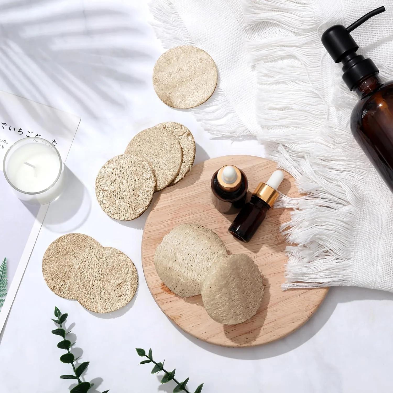 پدهای لوفا لایه بردار صورت بوکون 100 عددی، 6 سانتی متری، اسفنج لوفا طبیعی گرد، اسکرابر لوفا بدن و صورت، از بین برنده پوست مرده، پد لوفا صورت عمده برای حمام، دوش، اسپا، لایه برداری پوست، تمیز کردن پوست، مناسب زنان و مردان