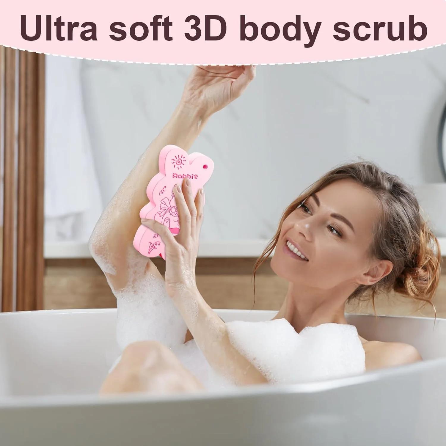 اسفنج حمام با طرح خرگوش، اسفنج شستشوی نرم سه بعدی برای شستشوی صورت، حمام، مسافرت، کمپینگ و حمام