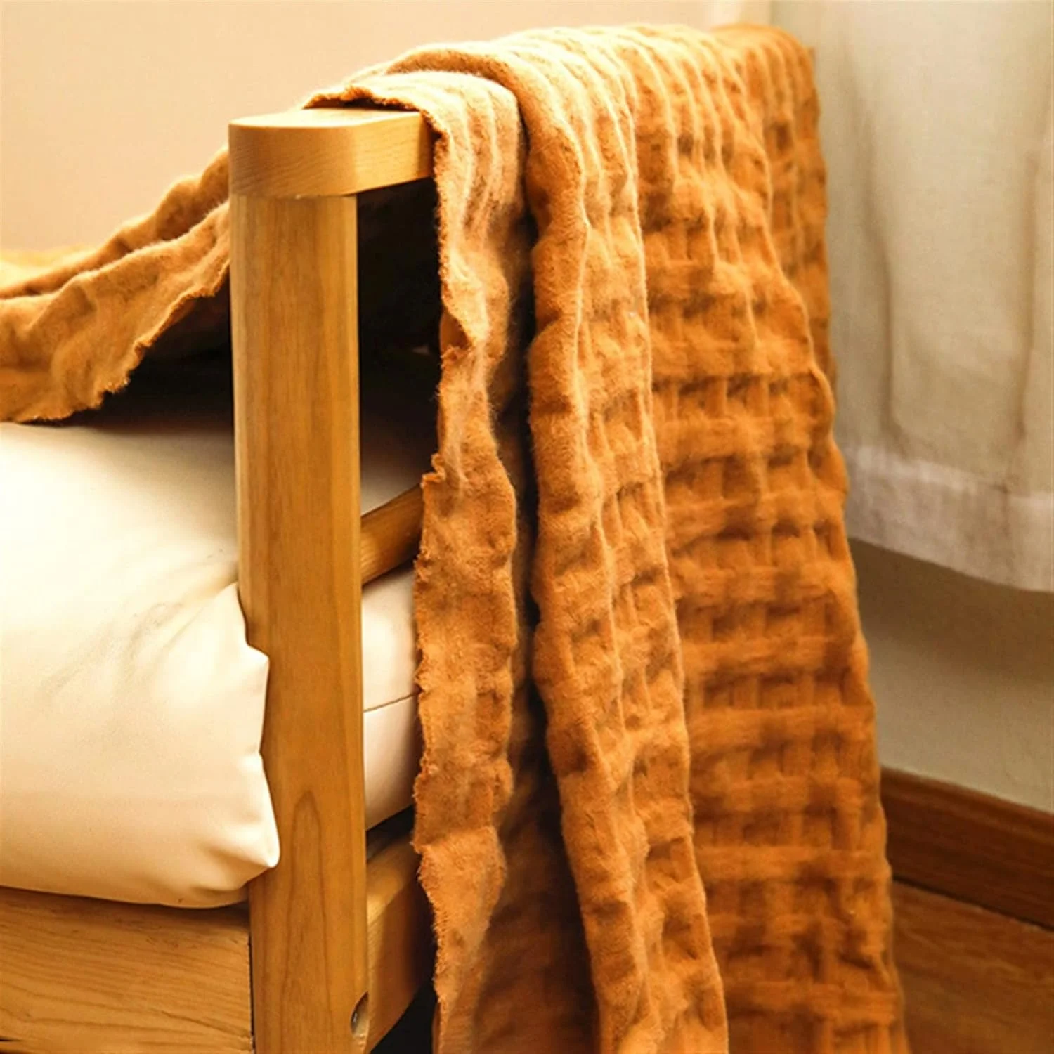 پتو طرح دار KRSIAXG، پتو نخی چهارخانه مناسب تخت، پتو نازک توری، مناسب خواب، نرم، سبک ژاپنی، رو تختی، روکش مبل و تخت (130x240 سانتی متر)