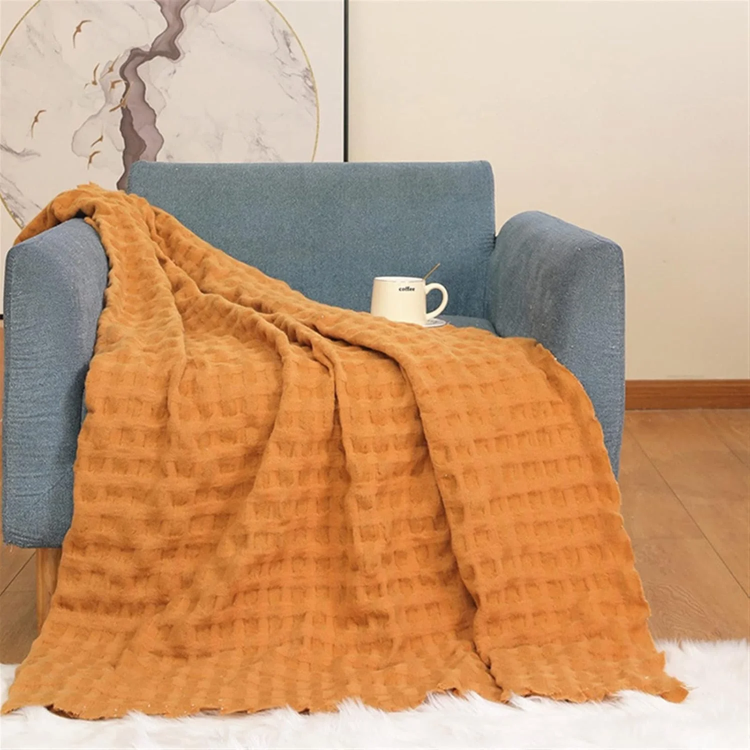 پتو طرح دار KRSIAXG، پتو نخی چهارخانه مناسب تخت، پتو نازک توری، مناسب خواب، نرم، سبک ژاپنی، رو تختی، روکش مبل و تخت (130x240 سانتی متر)