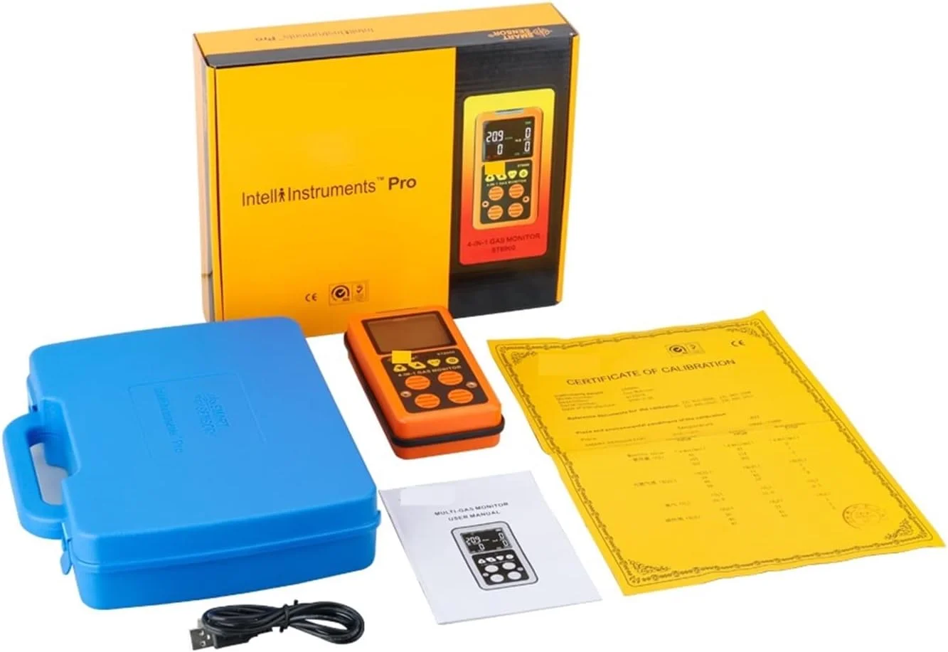 دستگاه سنجش کیفیت هوا SJHDKLW، مانیتور گاز 4 در 1، ردیاب چندگانه گاز، مانیتور گاز اکسیژن O2، سولفید هیدروژن H2S، مونوکسید کربن CO، گاز قابل احتراق LEL، آنالایزر گاز