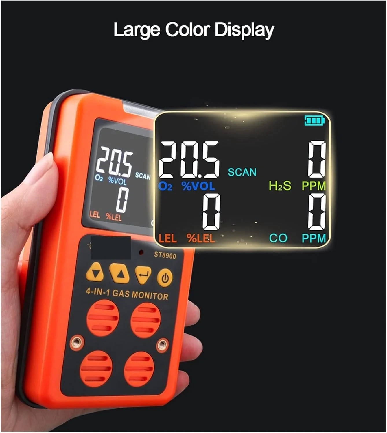 دستگاه سنجش کیفیت هوا SJHDKLW، مانیتور گاز 4 در 1، ردیاب چندگانه گاز، مانیتور گاز اکسیژن O2، سولفید هیدروژن H2S، مونوکسید کربن CO، گاز قابل احتراق LEL، آنالایزر گاز