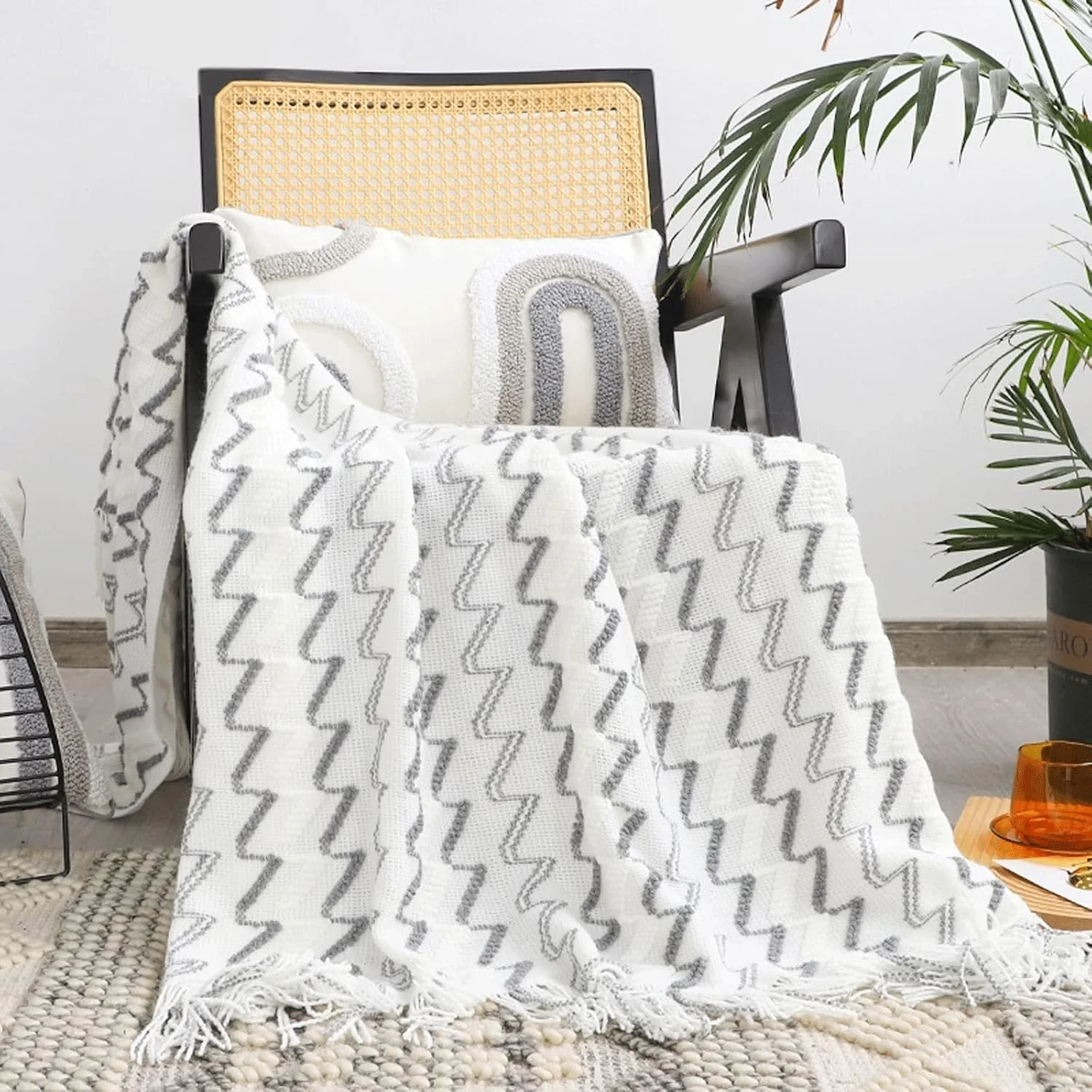 پتو KRSIAXG طرح مدرن خاکستری و سفید بافتنی، شال، مناسب اتاق مدل، حوله مبل، دکوراسیون منزل، هتل، حوله انتهای تخت، پتوی نرم (130x230 سانتی متر)