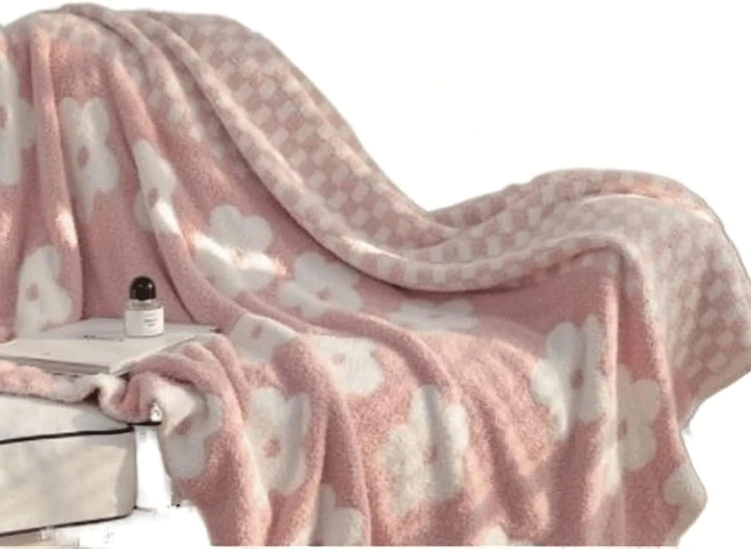 پتو بافتنی KRSIAXG، پتو نرم، راحت، فوق العاده لطیف، کرکی و پشمی، مناسب تخت، روکش مبل، شال و پتوی مسافرتی (صورتی)