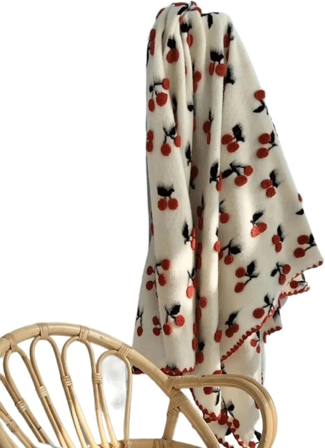 پتو KRSIAXG طرح گیلاس، ژاکارد پشمی، ترکیبی شیرین، مناسب تختخواب، پتو گرم، زنانه (70X100 سانتی متر)