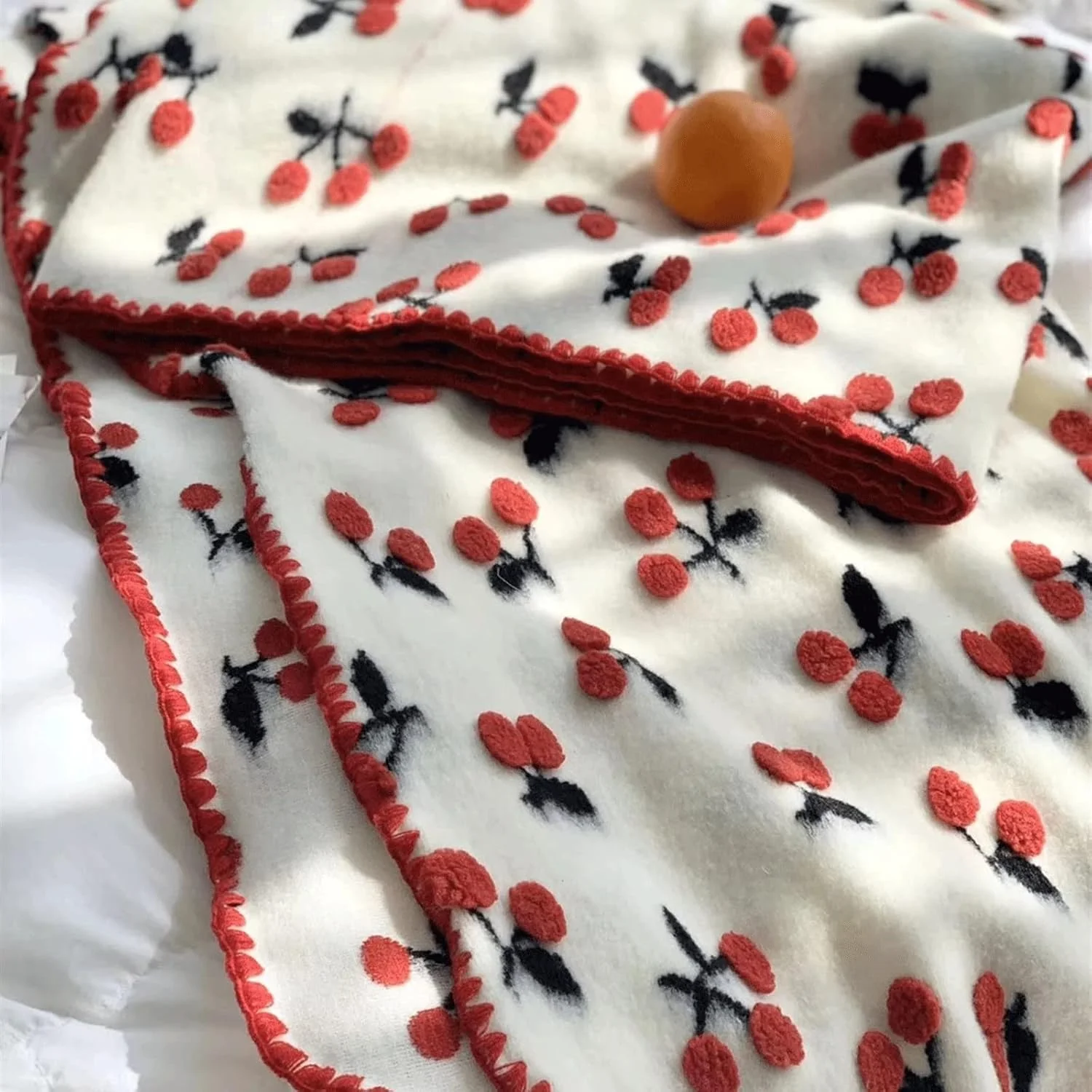 پتو KRSIAXG طرح گیلاس، ژاکارد پشمی، ترکیبی شیرین، مناسب تختخواب، پتو گرم، زنانه (70X100 سانتی متر)