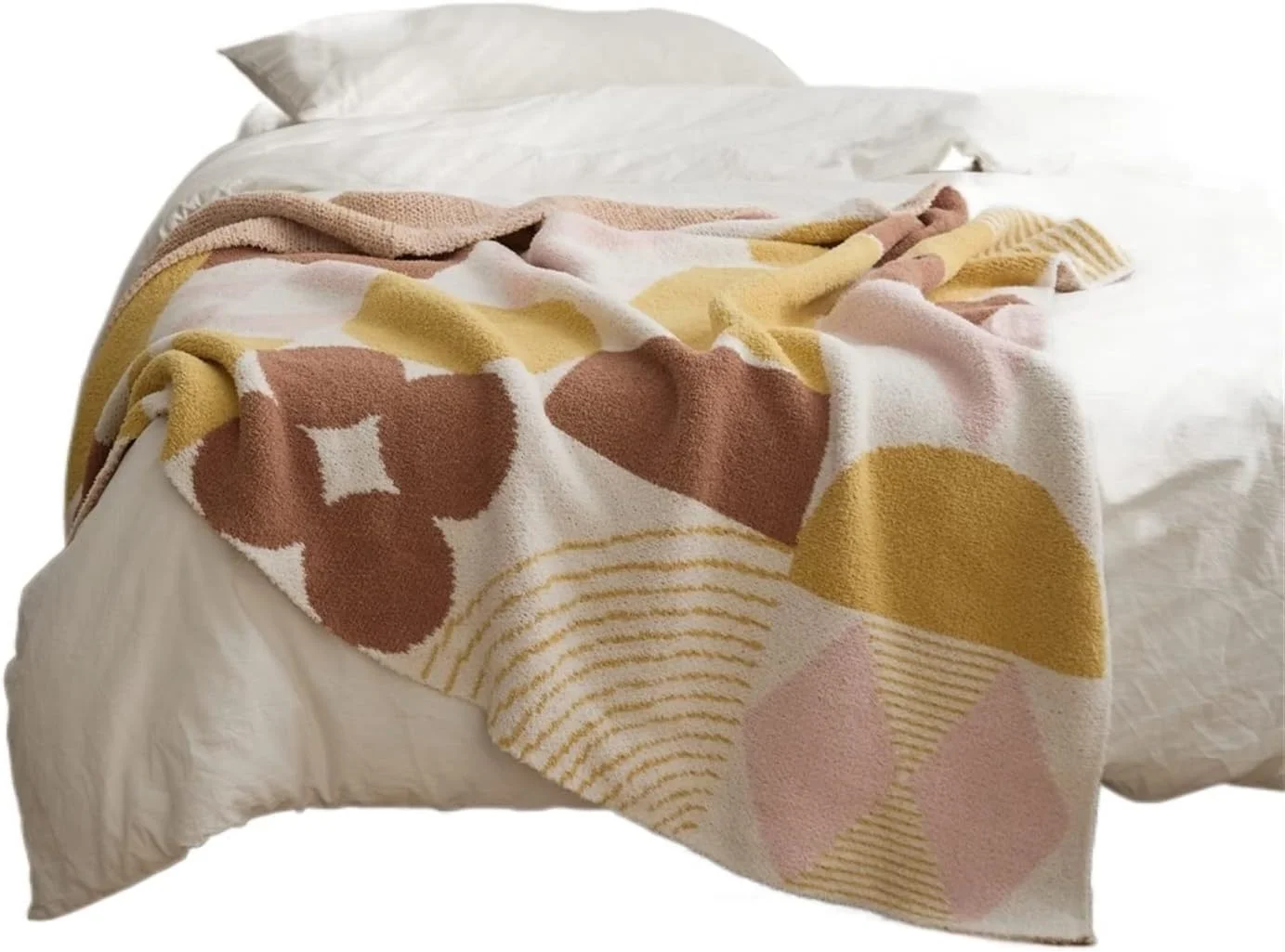 پتوهای KRSIAXG طرح هندسی، پتوی نرم و لطیف، پتوی مبل بافتنی میکروفایبر شیک و پتو لحاف تختخواب