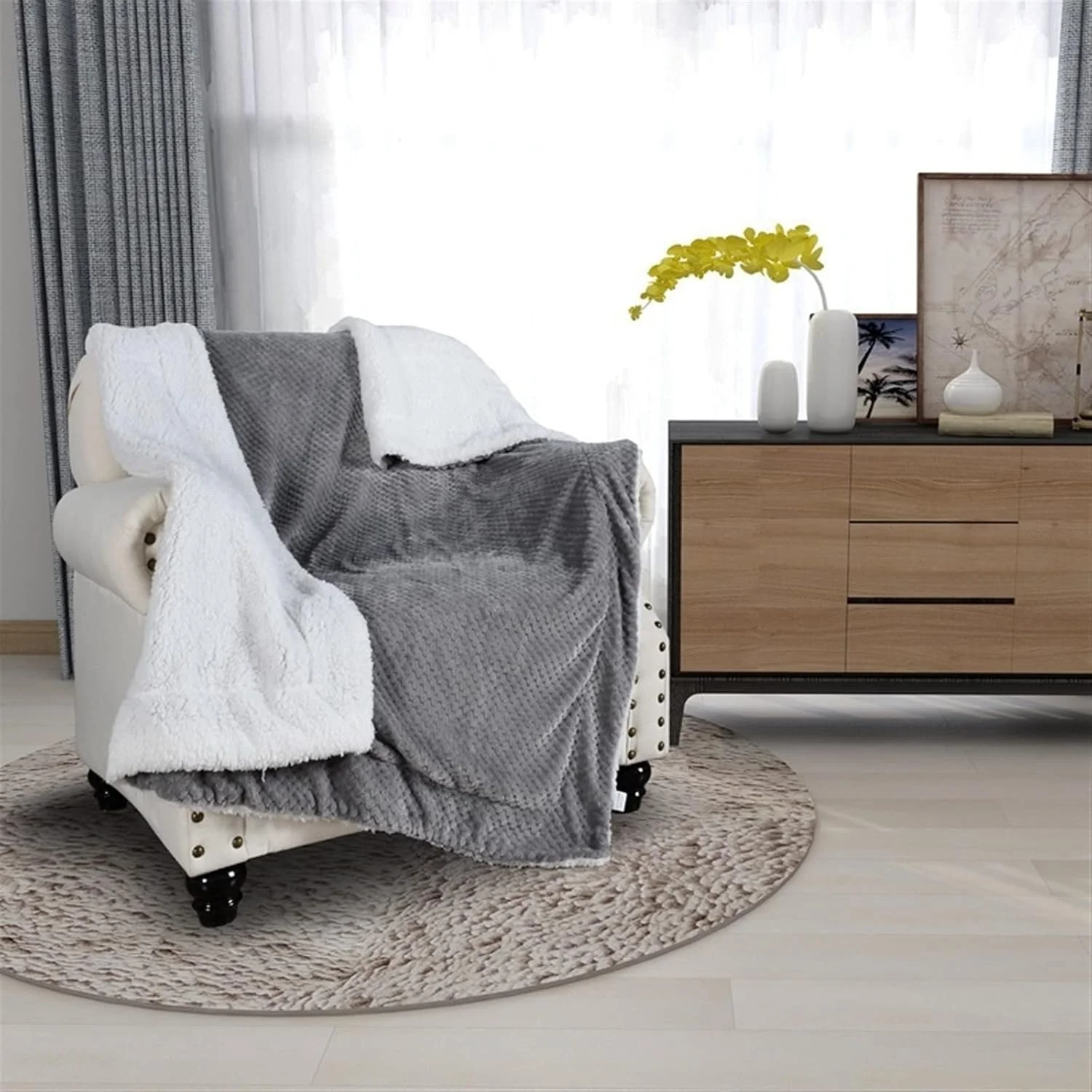 پتوهای ضخیم دو لایه KRSIAXG مناسب فصل زمستان برای استفاده در منزل، روی مبل و تخت (خاکستری)