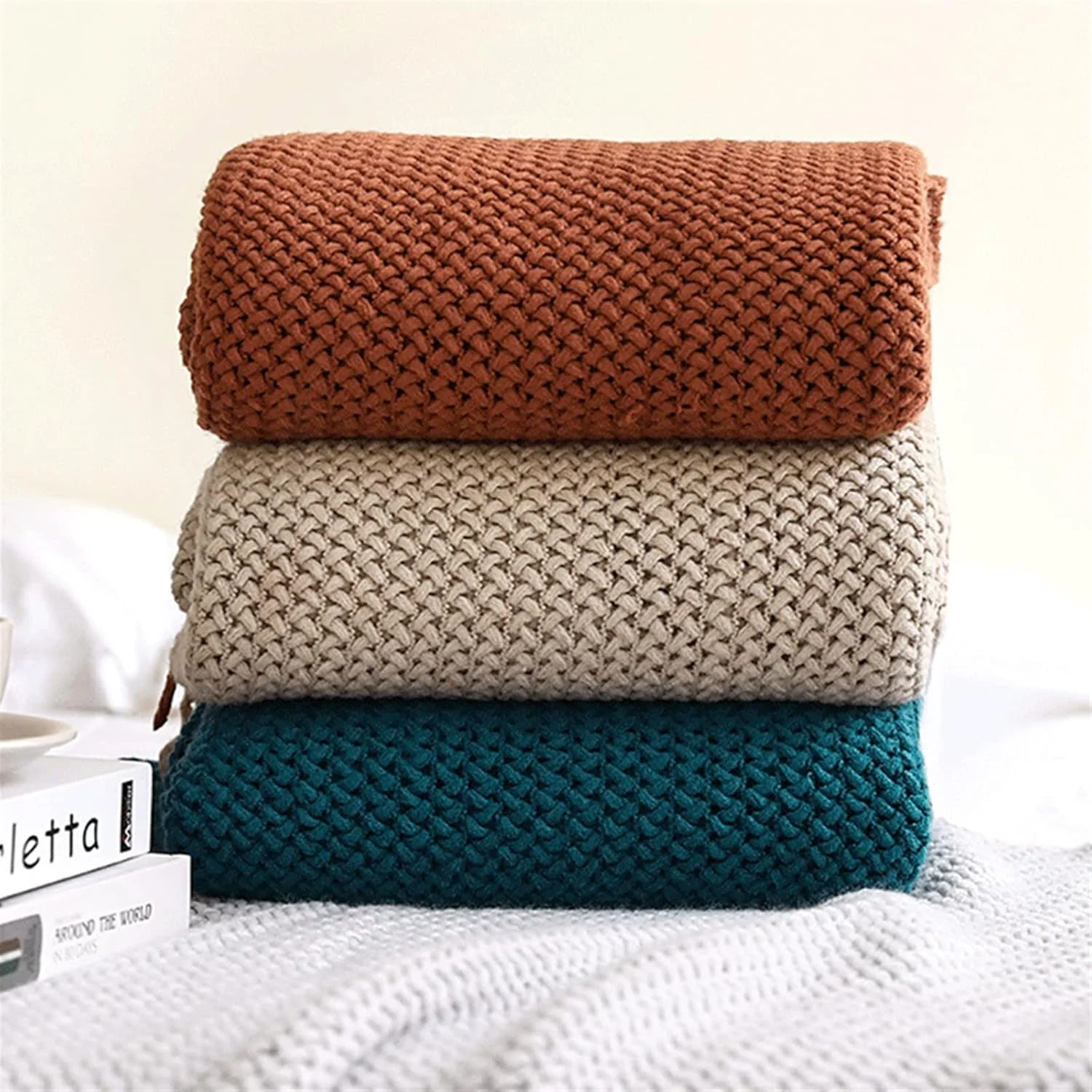 پتو مبل و تخت KRSIAXG طرح چهارخانه، بافتنی ضخیم و یکدست، مناسب برای رو تختی و دکوراسیون بافت دار منزل پتو مبل و تخت KRSIAXG طرح چهارخانه، بافتنی ضخیم و یکدست، مناسب برای رو تختی و دکوراسیون بافت دار منزل