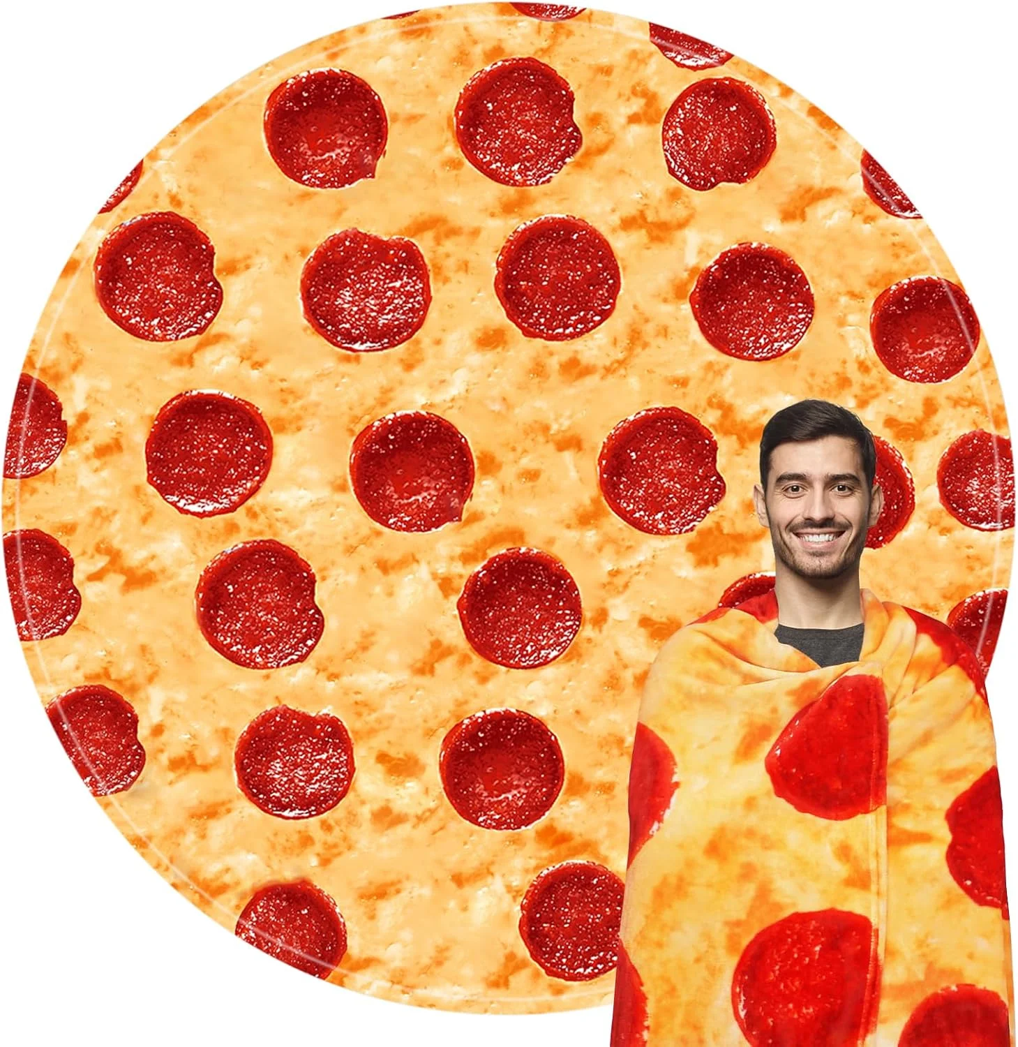 پتو پیتزا ایزومتی سایز بزرگسال، 80 اینچ دو طرفه 290 GSM پتو فلانل طرح پیتزا پپرونی واقعی، هدیه جدید برای دوستداران پیتزا در تولد