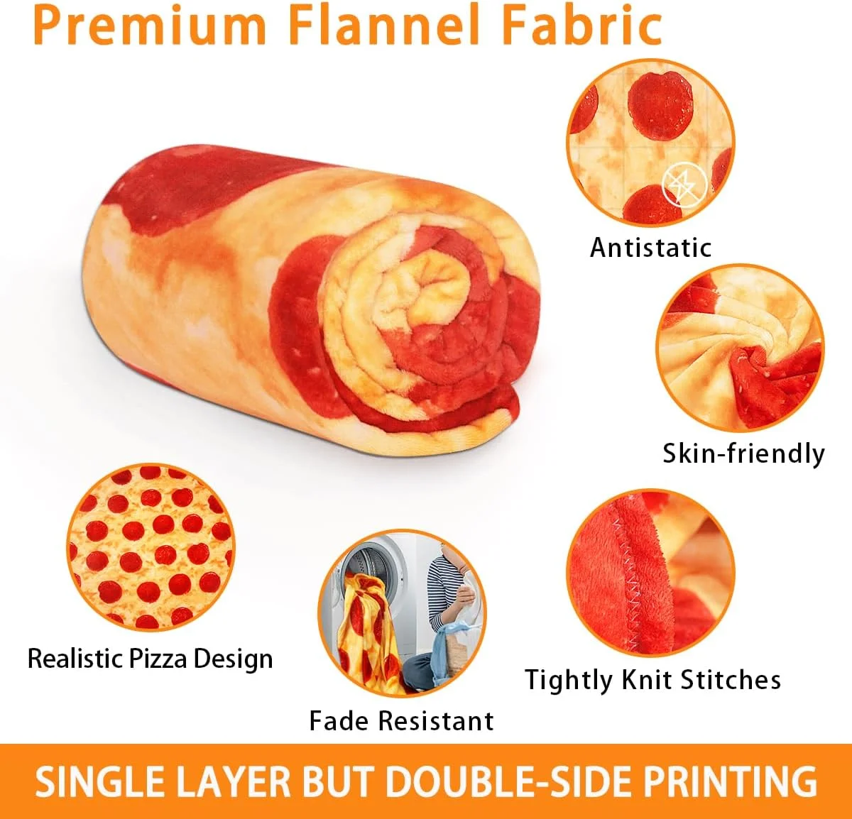 پتو پیتزا ایزومتی سایز بزرگسال، 80 اینچ دو طرفه 290 GSM پتو فلانل طرح پیتزا پپرونی واقعی، هدیه جدید برای دوستداران پیتزا در تولد