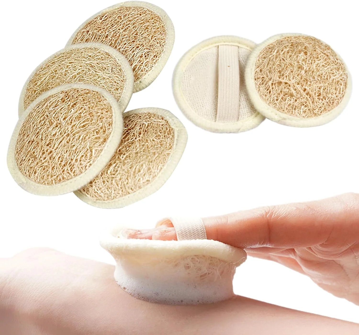 پد اسفنجی لوفا لایه بردار 6 عددی، پد اسکراب لوفا طبیعی برای صورت و بدن، برس لوفا برای پاکسازی آرایش مناسب حمام و اسپا برای زنان و مردان