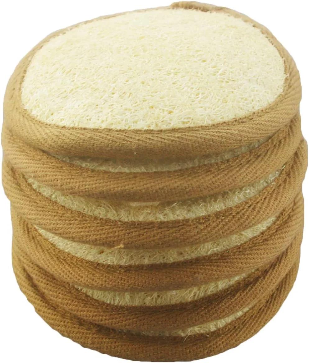 پد لوفا لایه بردار طبیعی صورت 6 عددی، 10x10 سانتی متر - برس صورت - اسکرابر دوش - اسپا حمام بدن برای مردان و زنان، منبع تجدید پذیر (رویه 100% لوفا + پشت 100% تری کتان) بسته 6 عددی