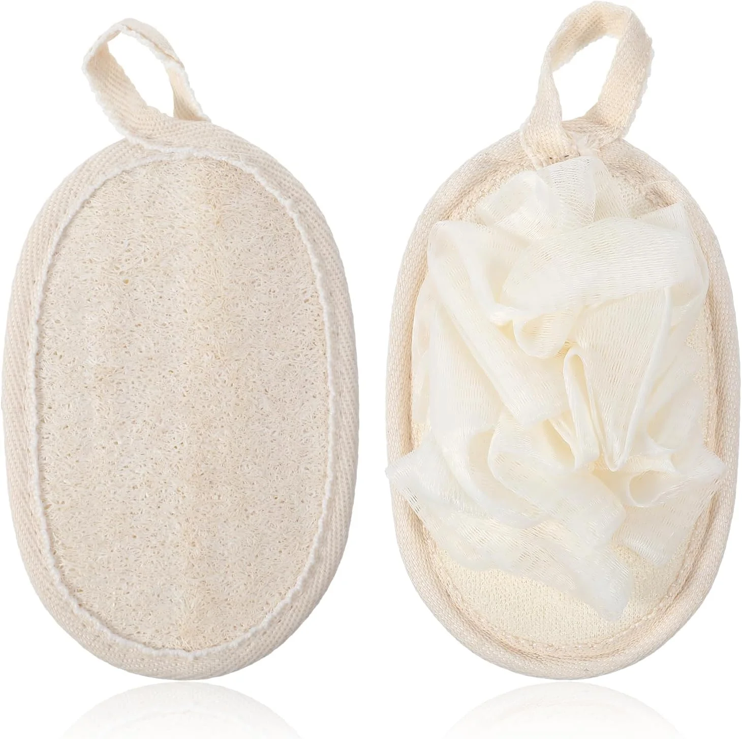 لیف اسفنجی بدن 2 عددی، پد دستکشی لوفا طبیعی برای مردان و زنان، اسکرابر دوش برای بدن و صورت، پد اسفنجی لوفا ساخته شده با اسفنج لوفا سازگار با محیط زیست