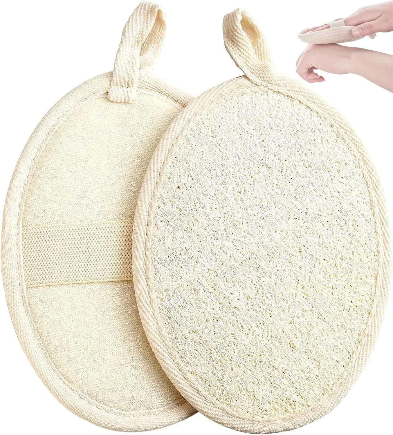 لیف اسفنجی طبیعی لوفا، لایه بردار بدن، بدون تحریک پوست، مناسب آقایان، بانوان و کودکان، اسکرابر دوش برای بدن و صورت - 2 عدد