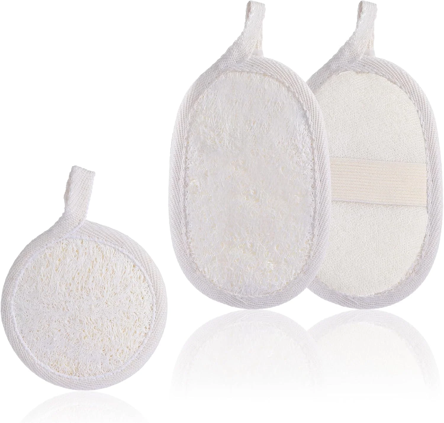 لیف حمام لوفا لایه بردار 3 عددی، اسکرابر لایه بردار طبیعی صورت و بدن لوفا برای زنان و مردان، لایه بردار دوش، بژ