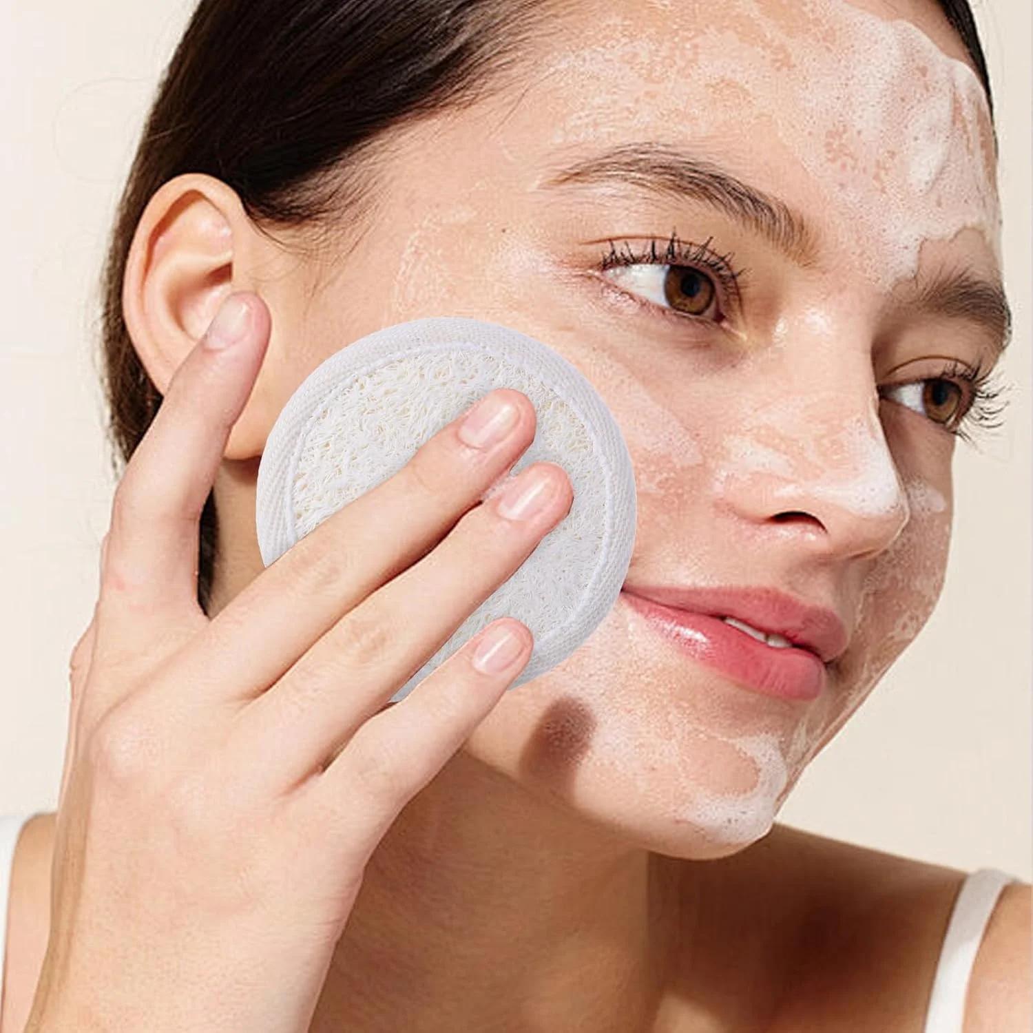 لیف حمام لوفا لایه بردار 3 عددی، اسکرابر لایه بردار طبیعی صورت و بدن لوفا برای زنان و مردان، لایه بردار دوش، بژ