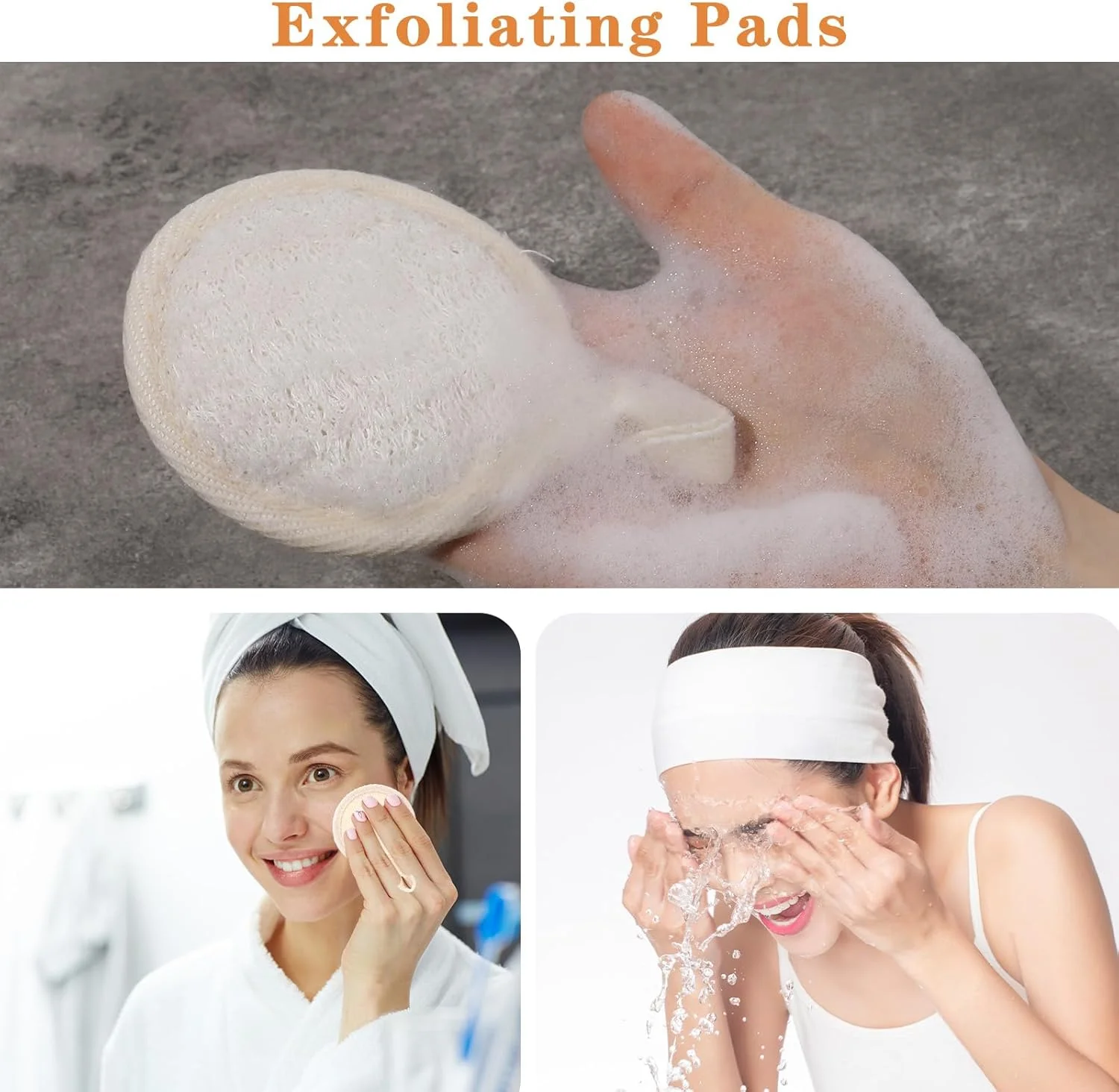 اسکرابر لوفا طبیعی صورت، پد لوفا ارگانیک صورت، پد اسفنجی لوفا برای حمام و آرایش، برس لایه بردار صورت برای پاکسازی عمیق پوست مرده بانوان و دختران، 4 عدد