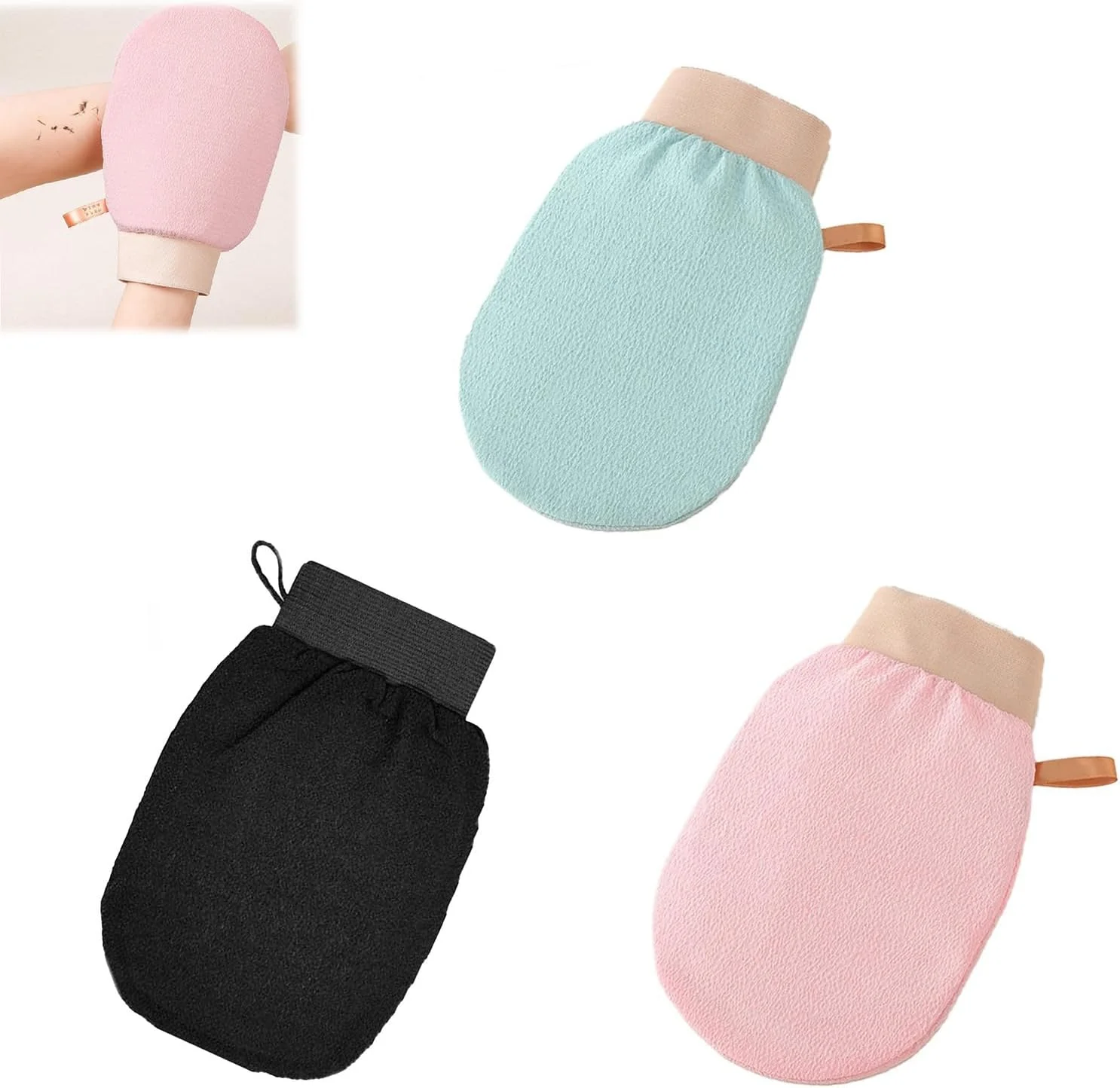 دستکش لایه بردار 3 جفتی: دستکش پاک کننده عمیق کره ای برای بدن و صورت - لیف اسکراب دوش برای پوست صاف، از بین برنده پوست مرده - لایه برداری اسپا، حمام و حمام ترکی - مناسب برای حمام، زنانه و مردانه