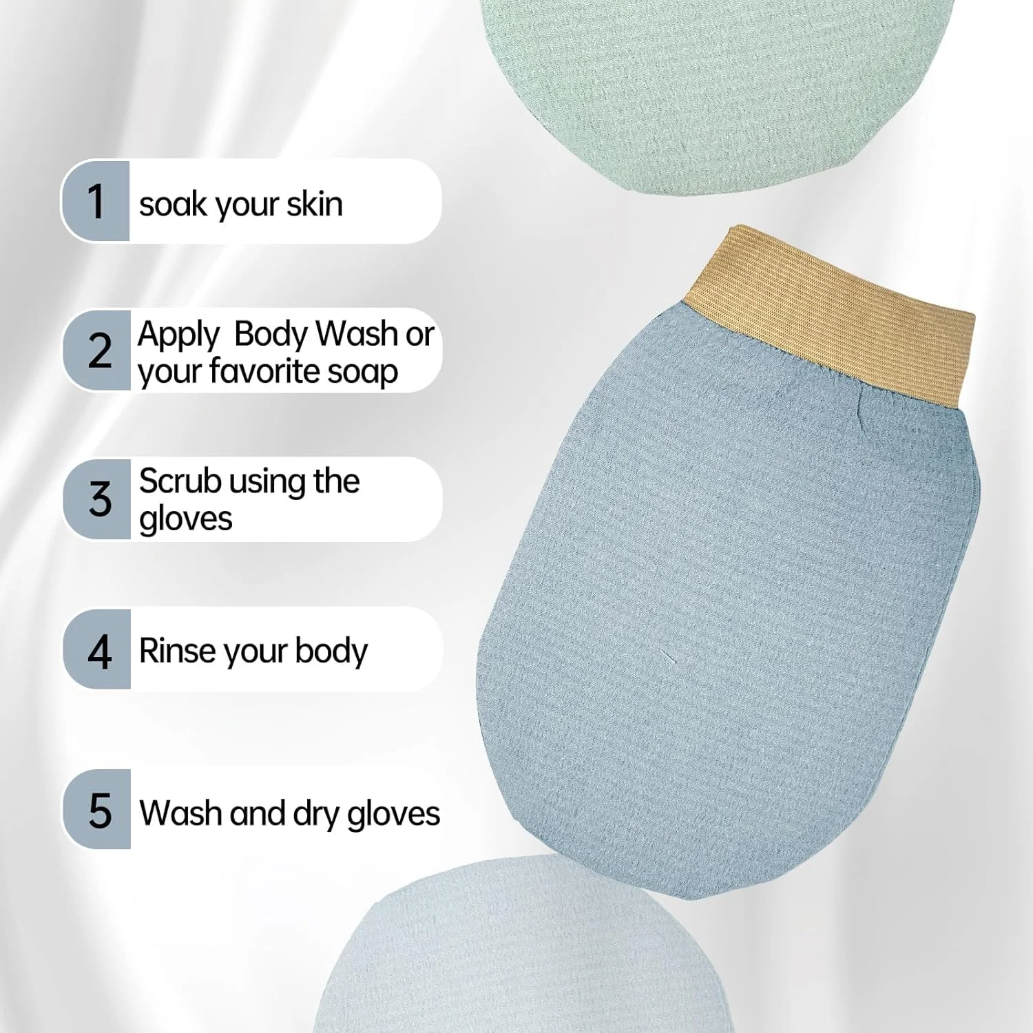 دستکش لایه بردار 3 جفتی: دستکش پاک کننده عمیق کره ای برای بدن و صورت - لیف اسکراب دوش برای پوست صاف، از بین برنده پوست مرده - لایه برداری اسپا، حمام و حمام ترکی - مناسب برای حمام، زنانه و مردانه