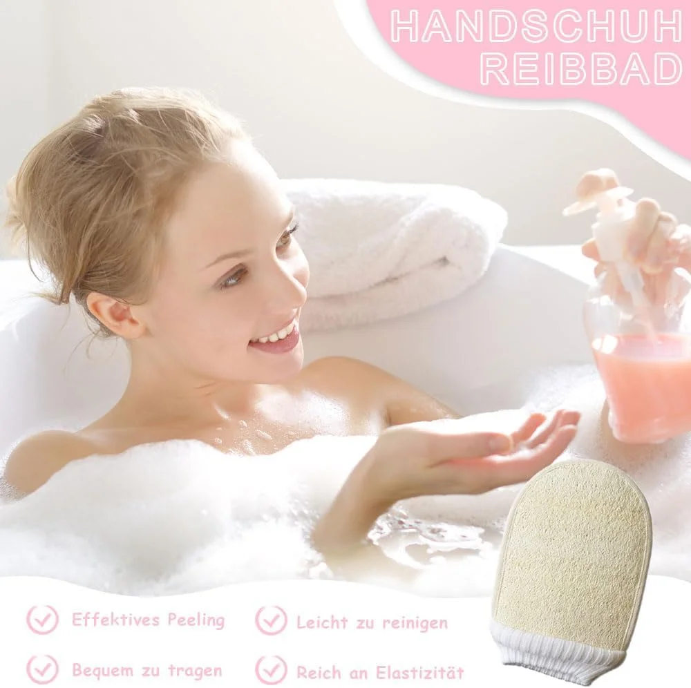دو عدد دستکش لوفا لایه بردار، دستکش لایه بردار بدن و از بین برنده پوست مرده، دستکش سونا برای آقایان و بانوان - اسکراب موثر بدن برای تجدید پوست