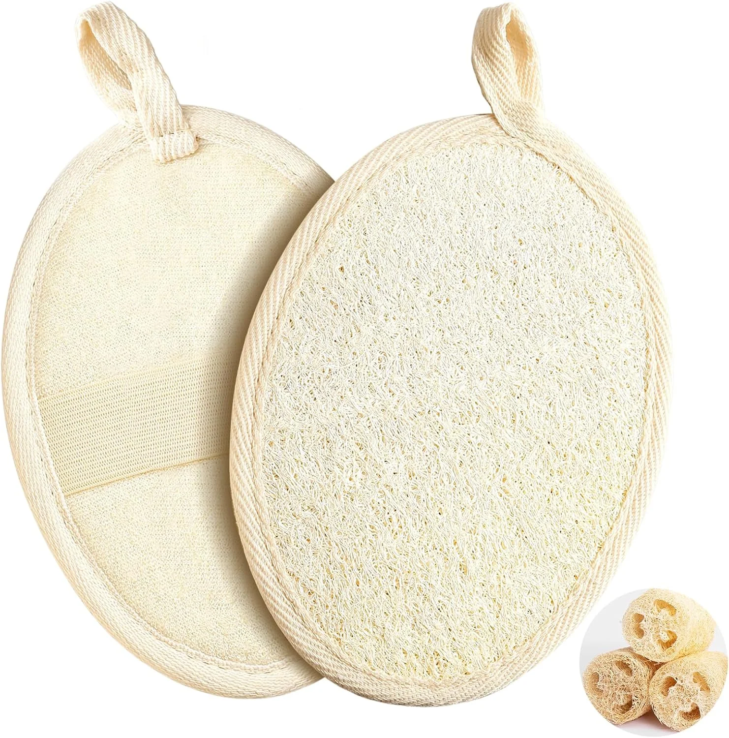 دو عدد اسفنج لوفا طبیعی، اسکراب لایه بردار بدن، اسفنج لوفا برای پاکسازی عمیق و از بین بردن آلودگی، مناسب برای آقایان و بانوان