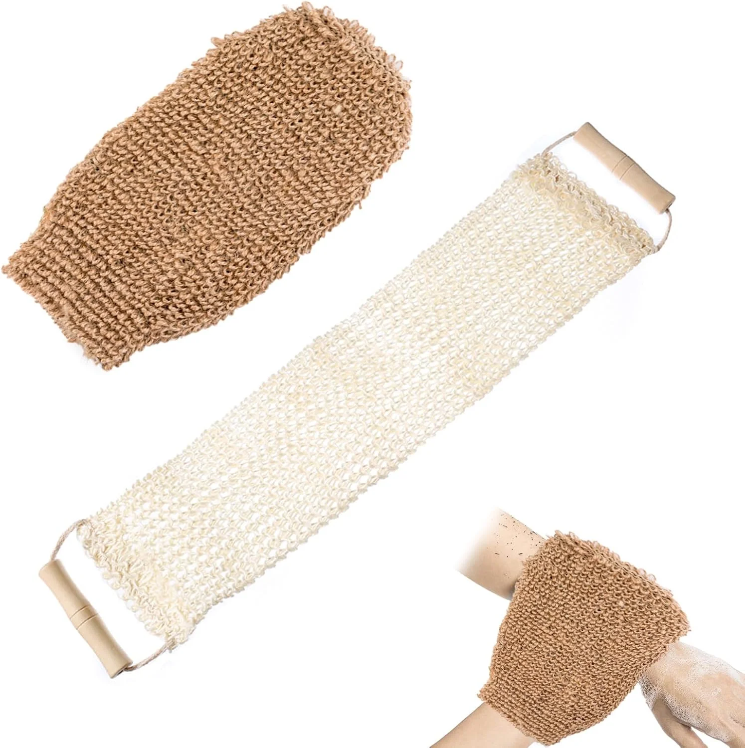 لیف اسکرابر دو طرفه برای پشت با دسته، اسکرابر لایه بردار طبیعی پشت، دستکش لایه بردار بدن برای دوش، مناسب برای آقایان و بانوان برای حمام و شستشو