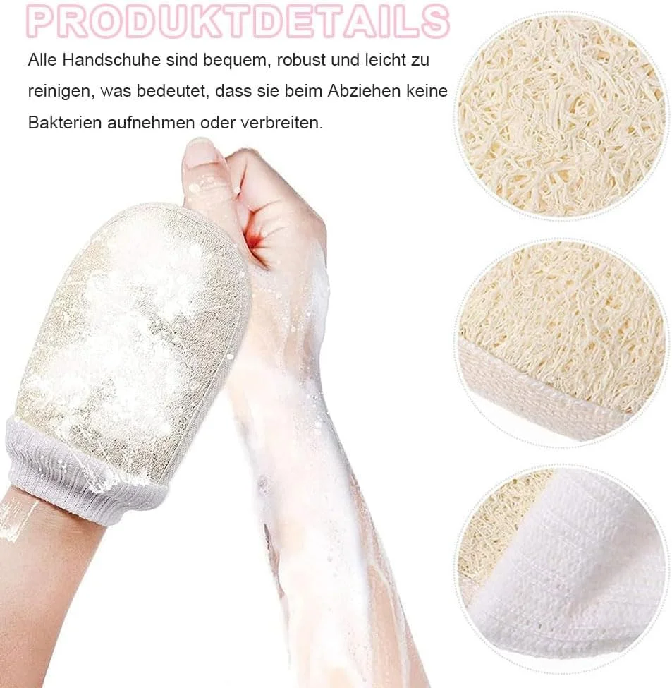 دو عدد دستکش لوفا لایه بردار، دستکش لایه بردار بدن و از بین برنده پوست مرده، دستکش سونا برای آقایان و بانوان - اسکراب موثر بدن برای تجدید پوست