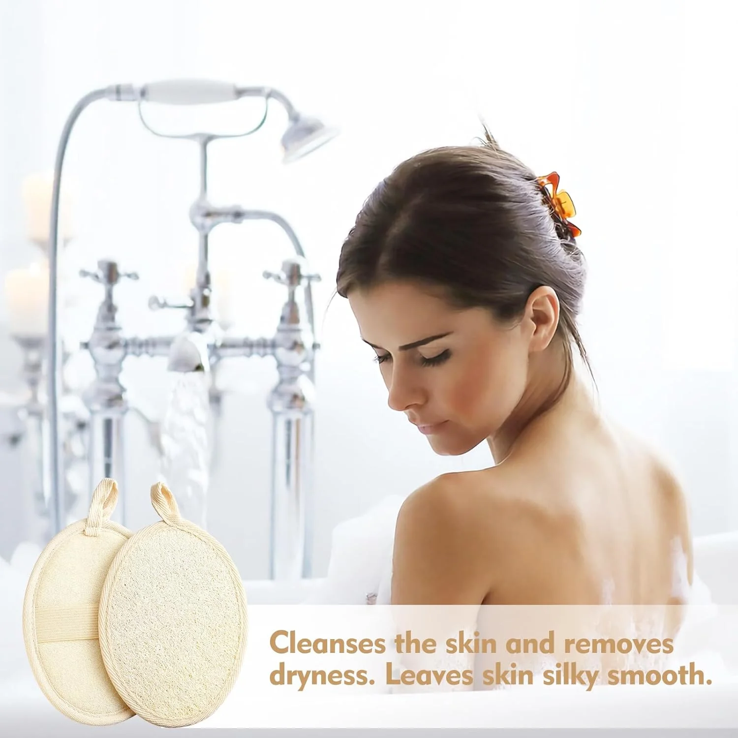 دو عدد اسفنج لوفا طبیعی، اسکراب لایه بردار بدن، اسفنج لوفا برای پاکسازی عمیق و از بین بردن آلودگی، مناسب برای آقایان و بانوان