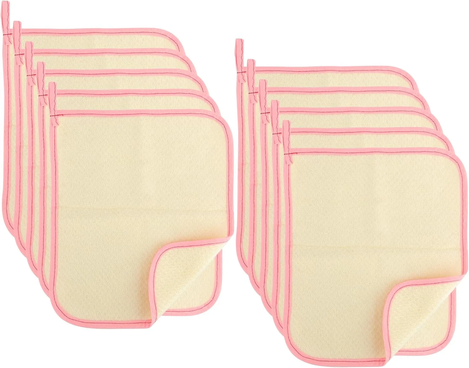 10 عدد دستمال شستشو، اسکرابر لایه بردار بدن، اسکرابر لایه بردار بدن، دستمال شستشوی لایه بردار با قاب صورتی، دستمال صورت برای شستشوی صورت، اسکرابر لوفا لایه بردار بدن، دستمال شستشو برای بدن، حوله لایه بردار