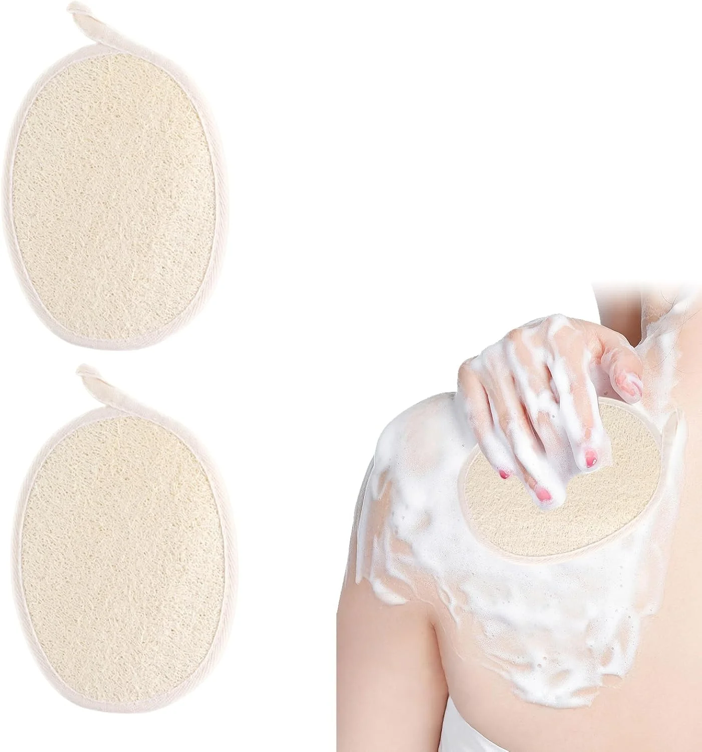2 عدد اسفنج لوفا، اسفنج لایه بردار، پد لایه بردار صورت، لوفا دوش، اسفنج لوفا لایه بردار، پدهای اسکراب لایه بردار بدن دوش، پدهای شستشوی صورت اسفنج لایه بردار برای زنان و مردان