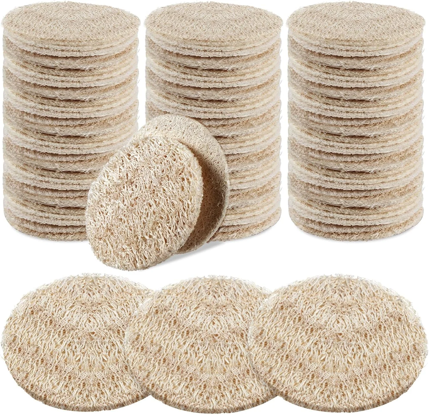 100 عدد پد لوفا طبیعی لایه بردار صورت و بدن، اسفنج های گرد 6 سانتی متری قابل استفاده مجدد برای پاکسازی ملایم صورت، از بین بردن پوست مرده، مراقبت از پوست در حمام و اسپا برای زنان و مردان