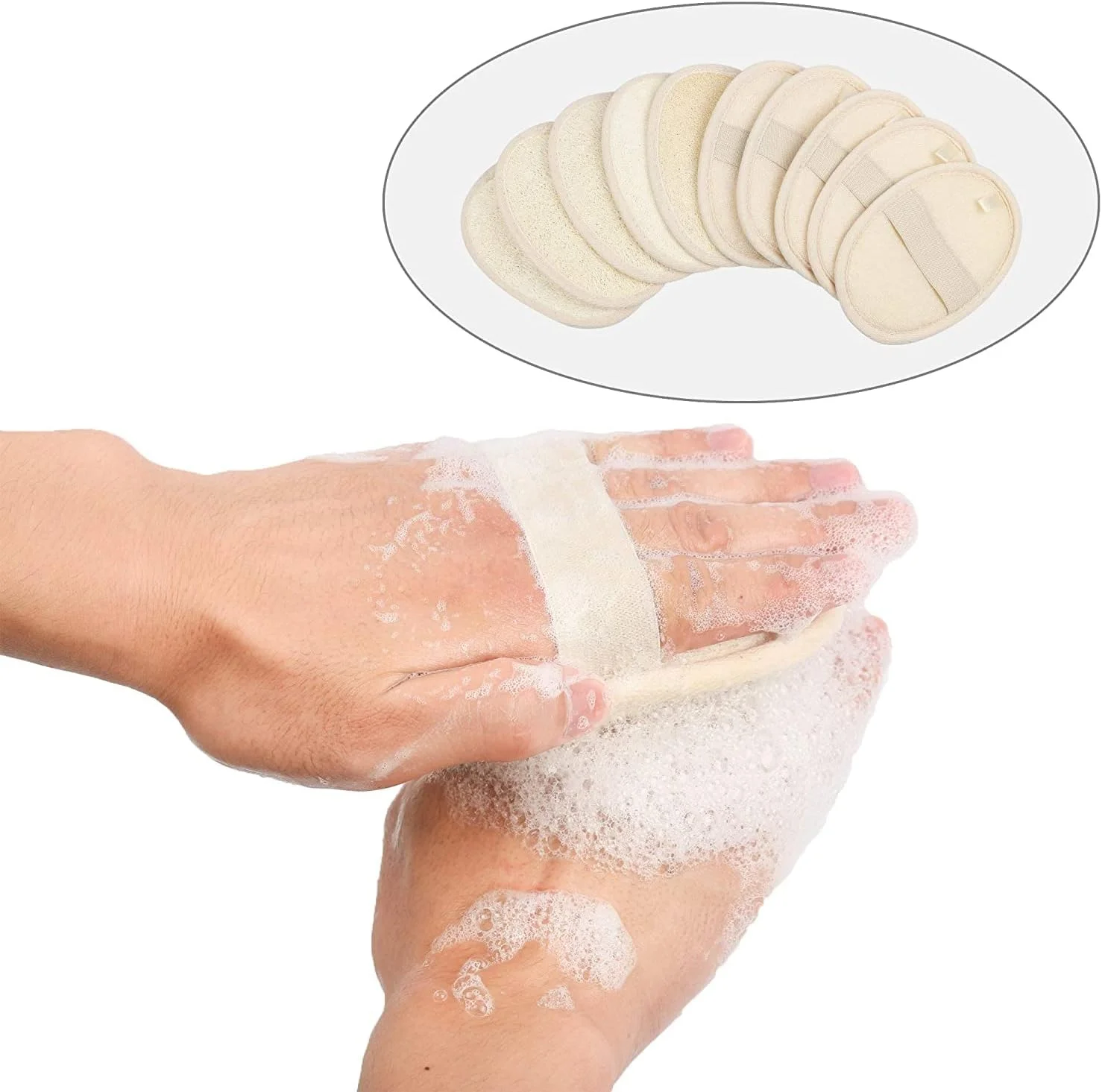 پد اسفنجی لوفا لایه بردار، 10 عددی، بزرگ 4x5.7 - 100% لوفا طبیعی و مواد پارچه تری، دستکش بدن اسکرابر اسفنج لوفا نزدیک به پوست برای مردان و زنان، ایده آل برای آبگرم حمام و دوش (10 عدد)