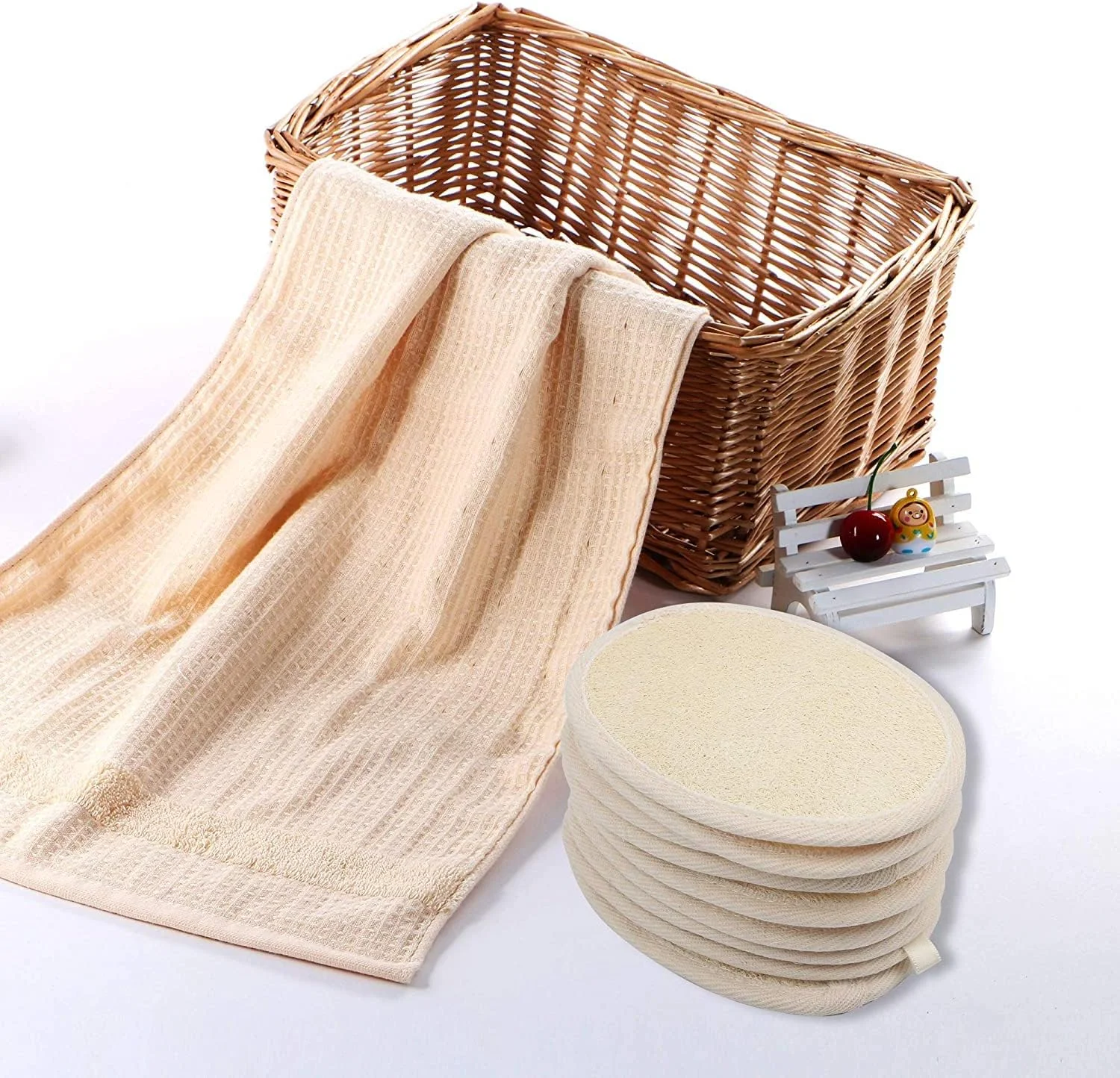 پد اسفنجی لوفا لایه بردار، 10 عددی، بزرگ 4x5.7 - 100% لوفا طبیعی و مواد پارچه تری، دستکش بدن اسکرابر اسفنج لوفا نزدیک به پوست برای مردان و زنان، ایده آل برای آبگرم حمام و دوش (10 عدد)