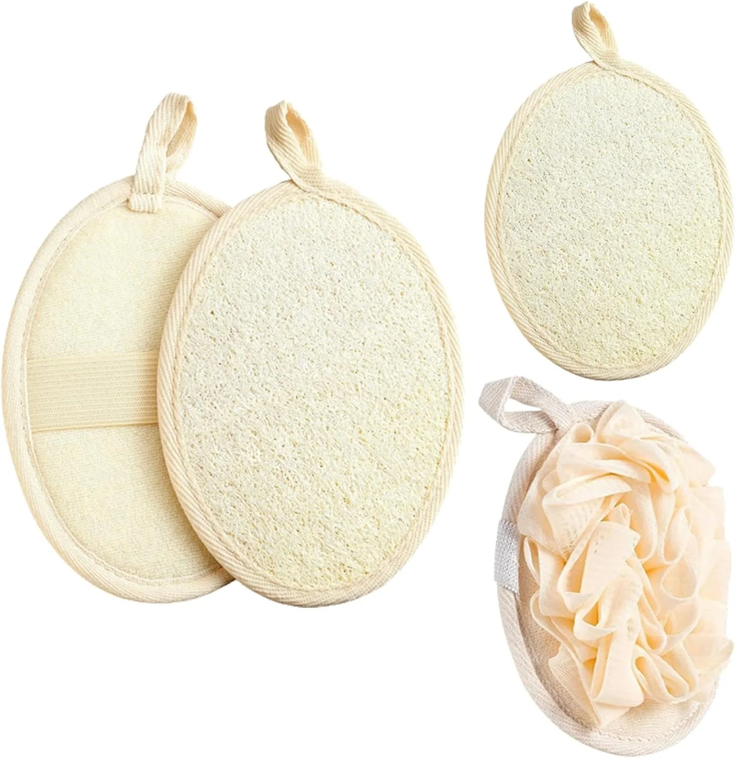 لیف حمام دو نوع، لیف لایه بردار موثر بدن، لیف حمام طبیعی برای بدن و صورت، بسته لیف دو طرفه با توری کف کننده برای حمام، لیف برای مردان و زنان (نوع شماره 2)