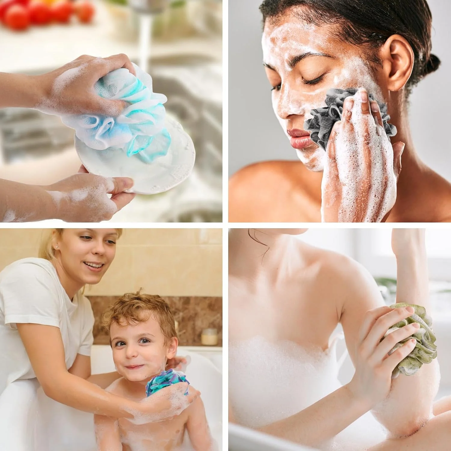 12 عدد اسفنج حمام کوچک لیف مسافرتی، 25 گرم در هر عدد، پف دوش توری، اسکرانچی حمام لایه بردار - چند رنگ