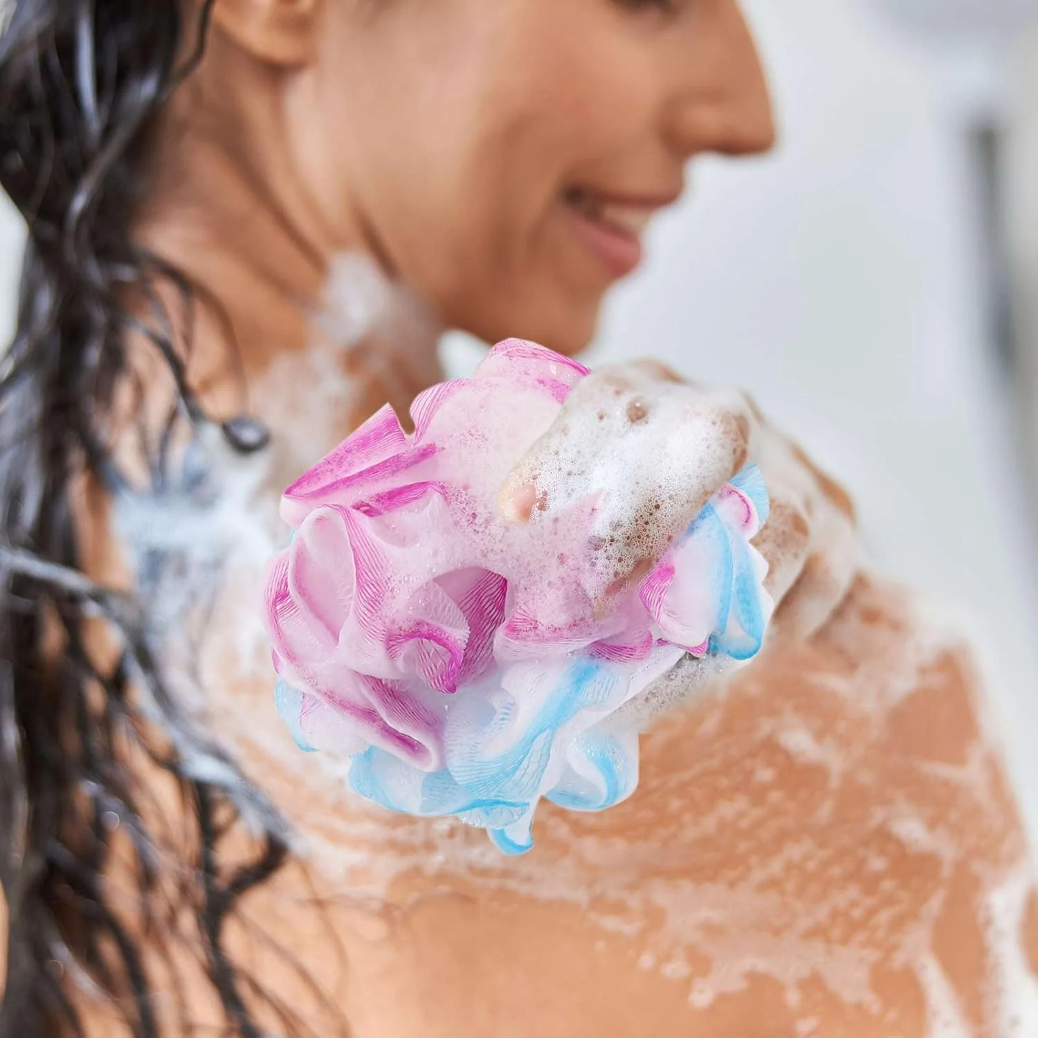 12 عدد اسفنج حمام کوچک لیف مسافرتی، 25 گرم در هر عدد، پف دوش توری، اسکرانچی حمام لایه بردار - چند رنگ