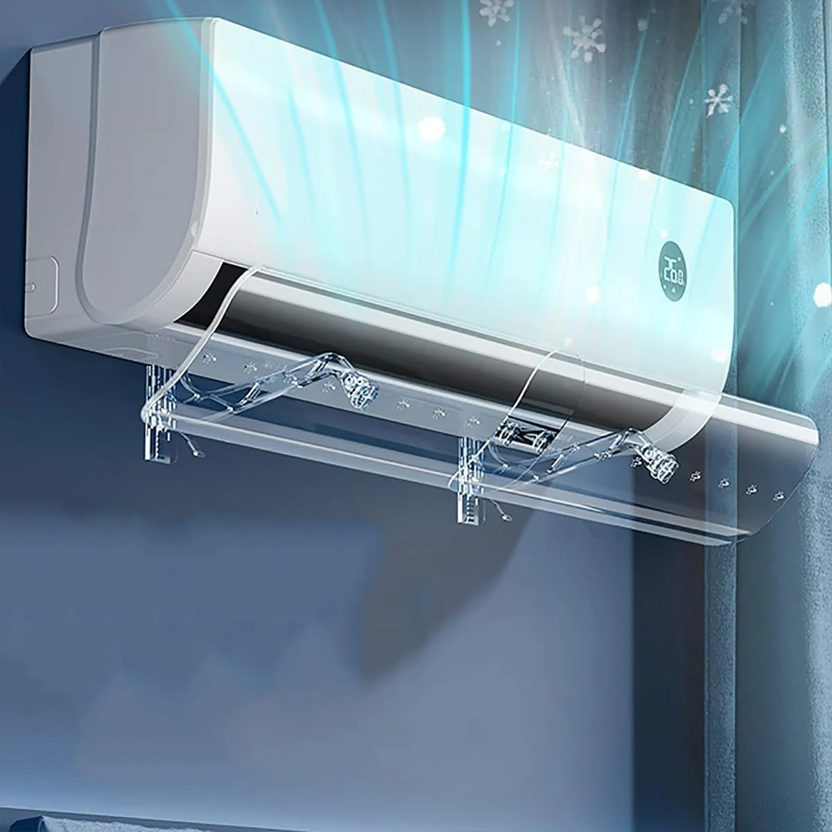 منحرف کننده جریان هوای کولر گازی ECVV، 50-102 سانتی متر، جمع شونده، شفاف، دریچه مینی اسپلیت، کنترل جریان هوا با قابلیت تنظیم 270 درجه، شیشه جلو ضد تراکم، بافل های باد برای کولرهای گازی دیواری