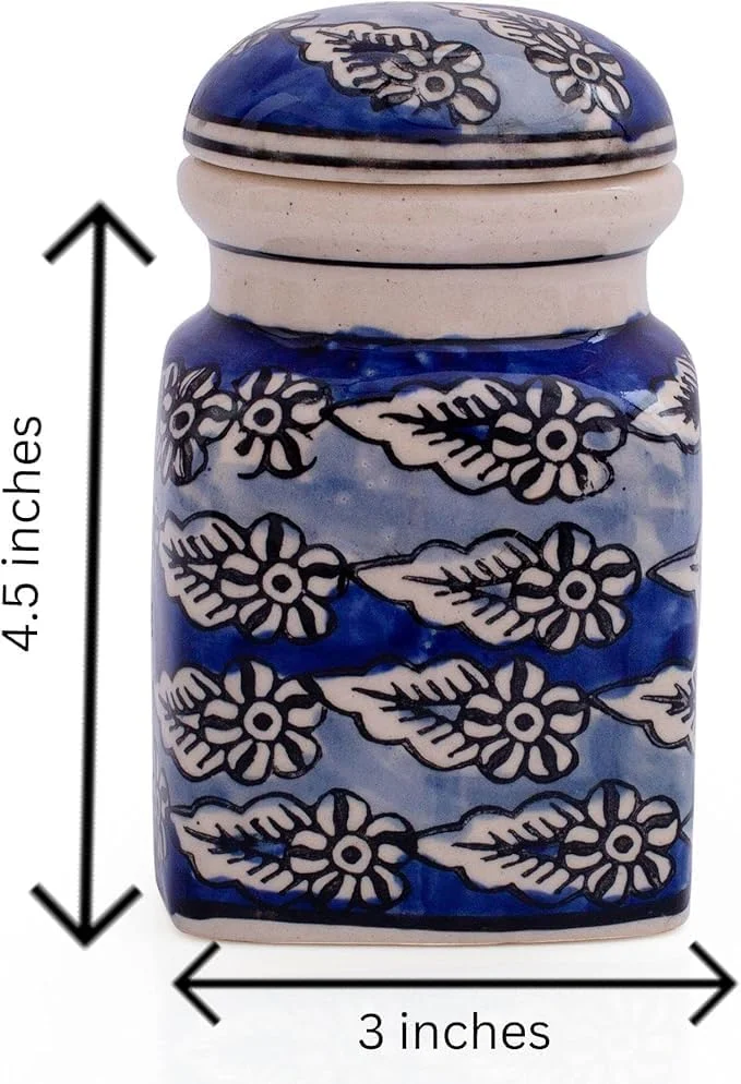 Decorative Ceramic Jar With Lid For Kitchen Pantry Countertop Home Dining Table Accessories Condiment Pickle Spice Coffee Tea Caddy Sugar Salt Herbs Food Storage Canister Holder Hand Painted