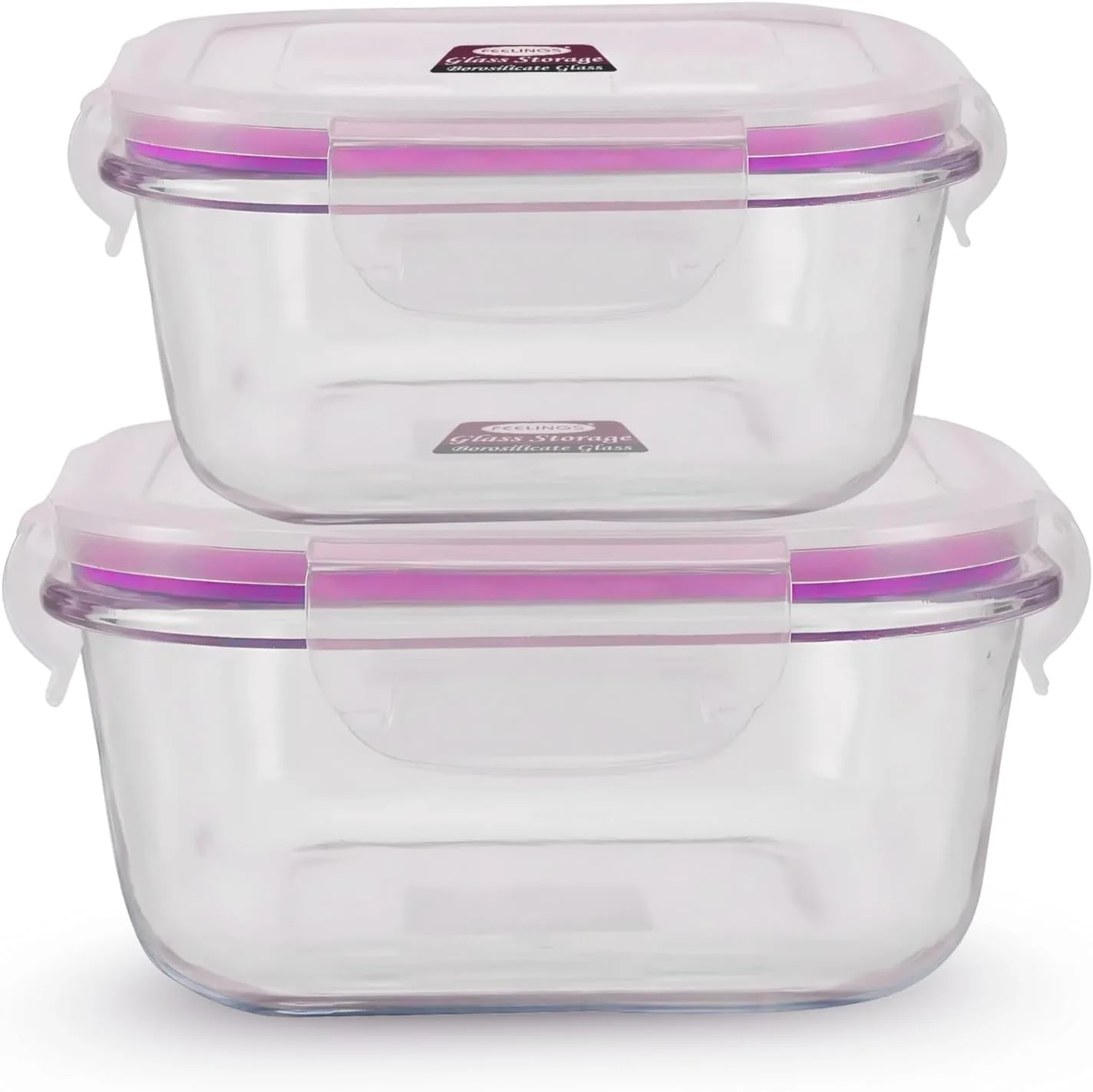 FEELINGS Glass Food Storage Containers Square, 400ml and 600ml with Silicone Strip, Leak-Proof,Pink FEELINGS Glass Food Storage Containers Square, 400ml and 600ml with Silicone Strip, Leak-Proof,Pink