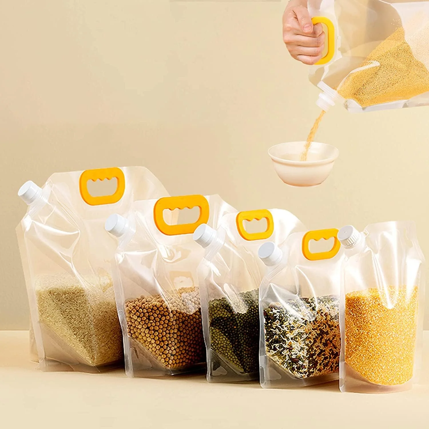 ظروف نگهداری غلات AZISEN (6 عددی) - کیسه های مهر و موم شده ضد رطوبت، ظروف نگهداری مواد غذایی دربسته، کیسه های نگهداری غلات با ظرفیت بالا و شفاف قابل مهر و موم مجدد برای سازماندهی/نگهداری آشپزخانه