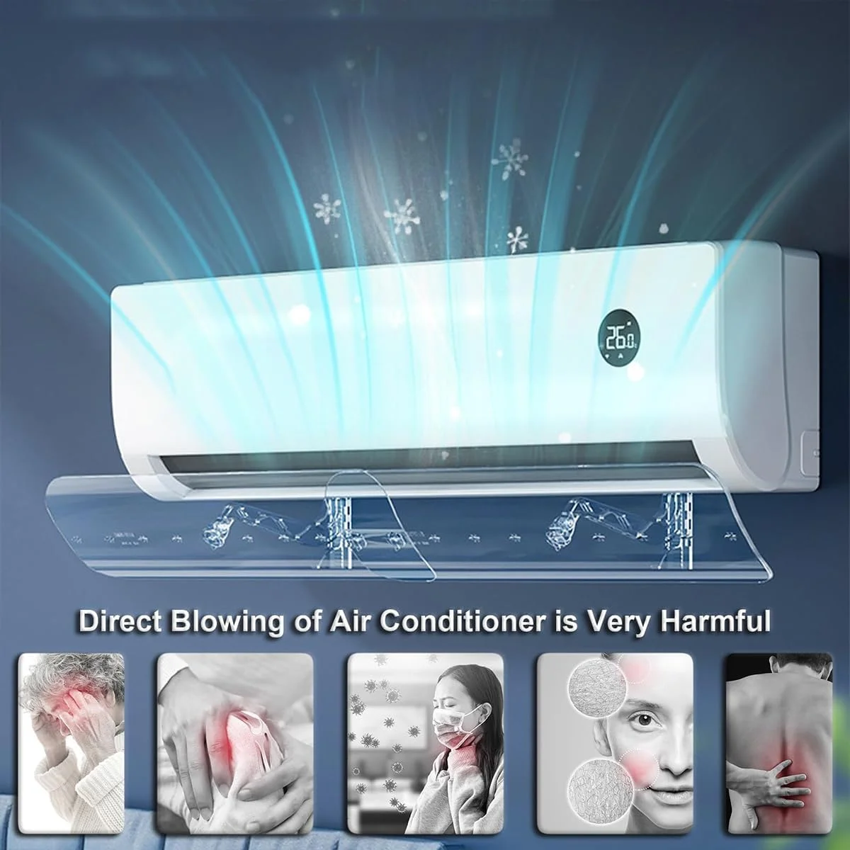منحرف کننده جریان هوای کولر گازی ECVV، 50-102 سانتی متر، جمع شونده، شفاف، دریچه مینی اسپلیت، کنترل جریان هوا با قابلیت تنظیم 270 درجه، شیشه جلو ضد تراکم، بافل های باد برای کولرهای گازی دیواری