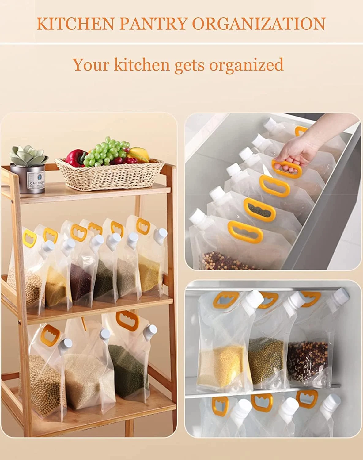 ظروف نگهداری غلات AZISEN (6 عددی) - کیسه های مهر و موم شده ضد رطوبت، ظروف نگهداری مواد غذایی دربسته، کیسه های نگهداری غلات با ظرفیت بالا و شفاف قابل مهر و موم مجدد برای سازماندهی/نگهداری آشپزخانه