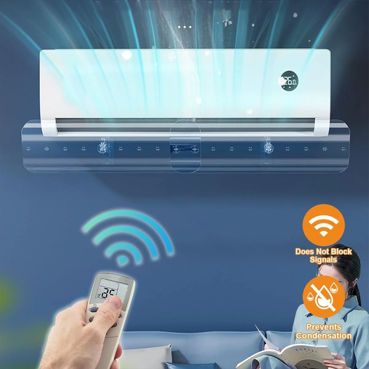 منحرف کننده جریان هوای کولر گازی ECVV، 50-102 سانتی متر، جمع شونده، شفاف، دریچه مینی اسپلیت، کنترل جریان هوا با قابلیت تنظیم 270 درجه، شیشه جلو ضد تراکم، بافل های باد برای کولرهای گازی دیواری