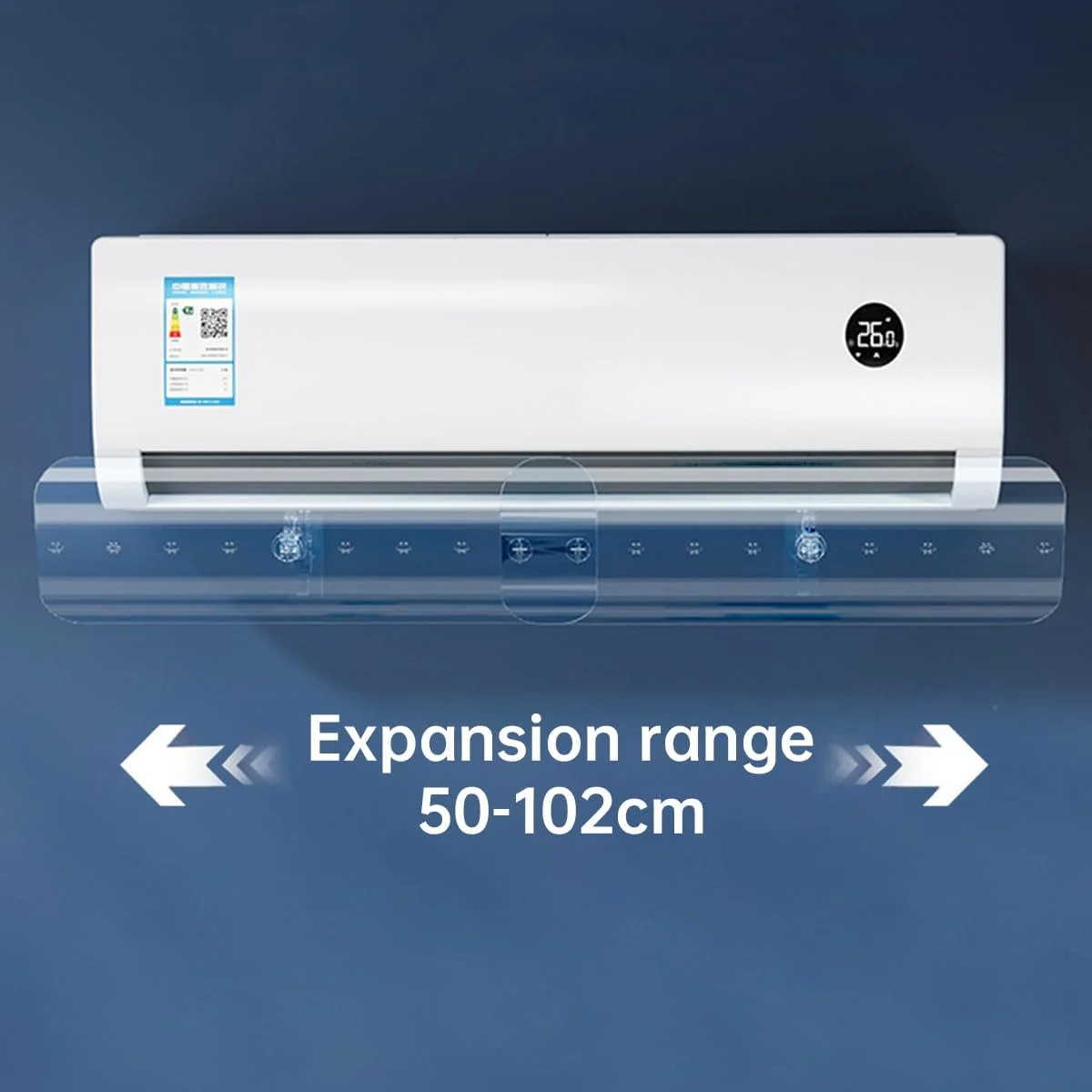 منحرف کننده جریان هوای کولر گازی ECVV، 50-102 سانتی متر، جمع شونده، شفاف، دریچه مینی اسپلیت، کنترل جریان هوا با قابلیت تنظیم 270 درجه، شیشه جلو ضد تراکم، بافل های باد برای کولرهای گازی دیواری