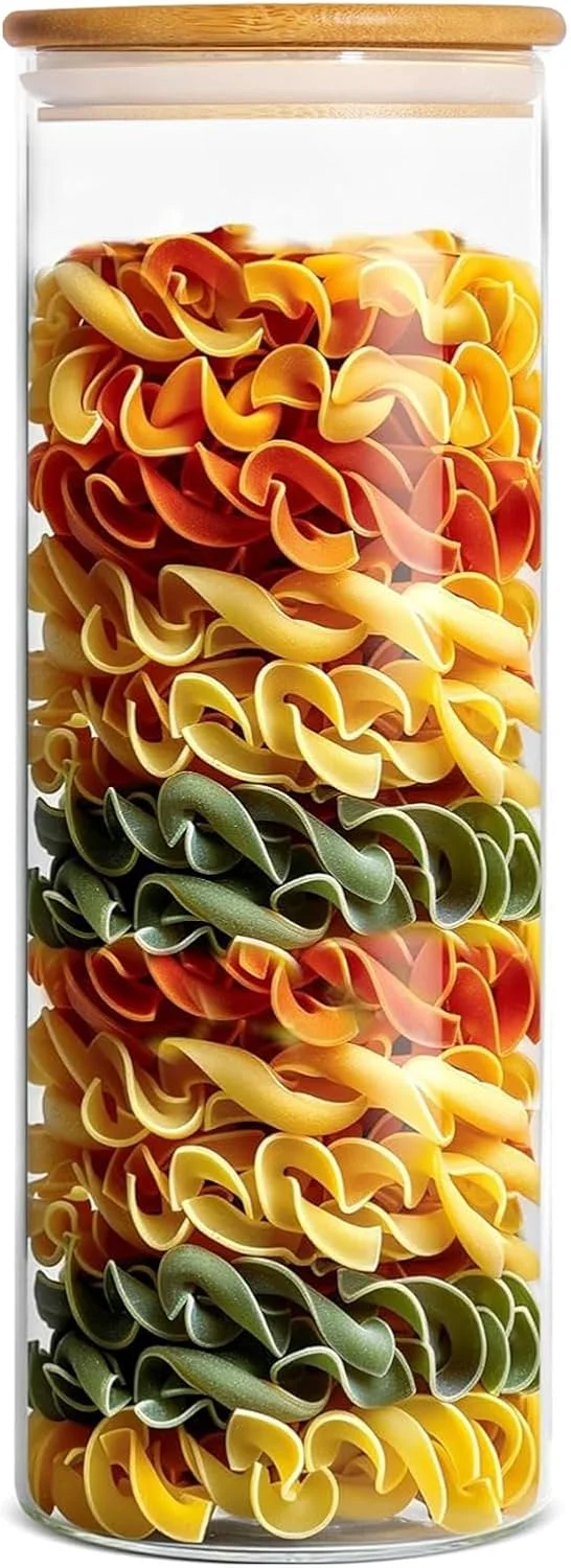 ظروف شیشه ای YSYONM با درب، ظروف نگهداری مواد غذایی شیشه ای، ظروف شیشه ای با درب های محکم، ظروف پاستا، ظروف کوکی، ظروف غلات، ذخیره سازی 2100 میلی لیتر برای آشپزخانه، سازماندهی انبار