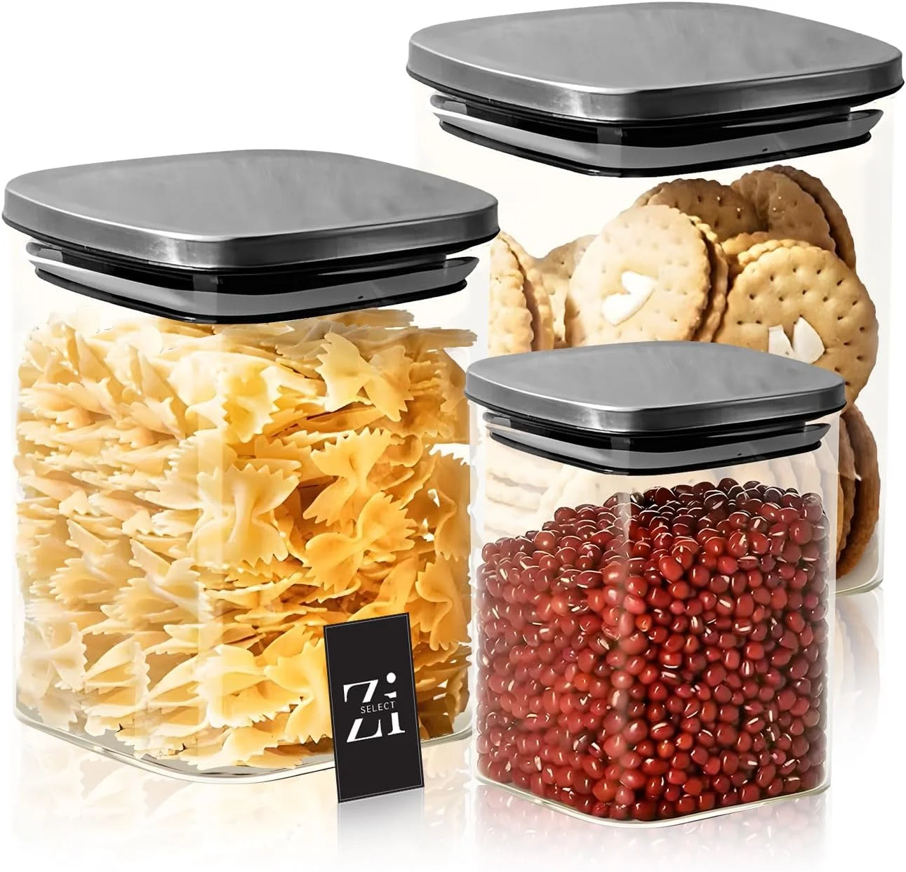 ست شیشه ای زی سلکت 3 عددی 575 میلی لیتر، 800 میلی لیتر، 1000 میلی لیتر | ست ظروف شیشه ای درب دار | ظروف نگهداری ضد نشت | ظروف آشپزخانه برای قهوه، آرد، شکر، آبنبات، کلوچه | ظروف نگهداری